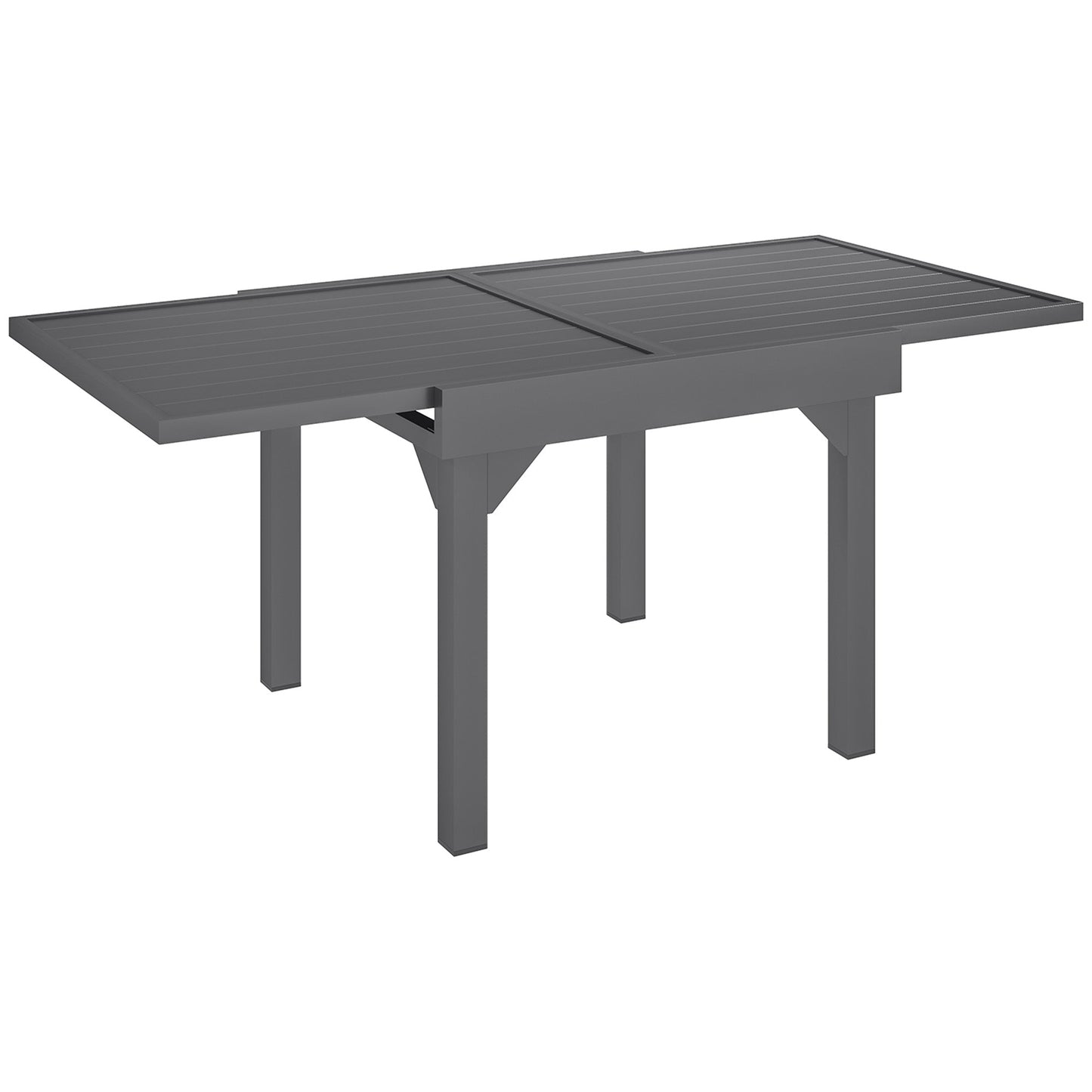 Extendable Aluminium Outdoor Dining Table for 4-6 Person, 35"-71" Slatted Metal Patio Table for Garden, Backyard, Deck, Porch, Lawn, Grey