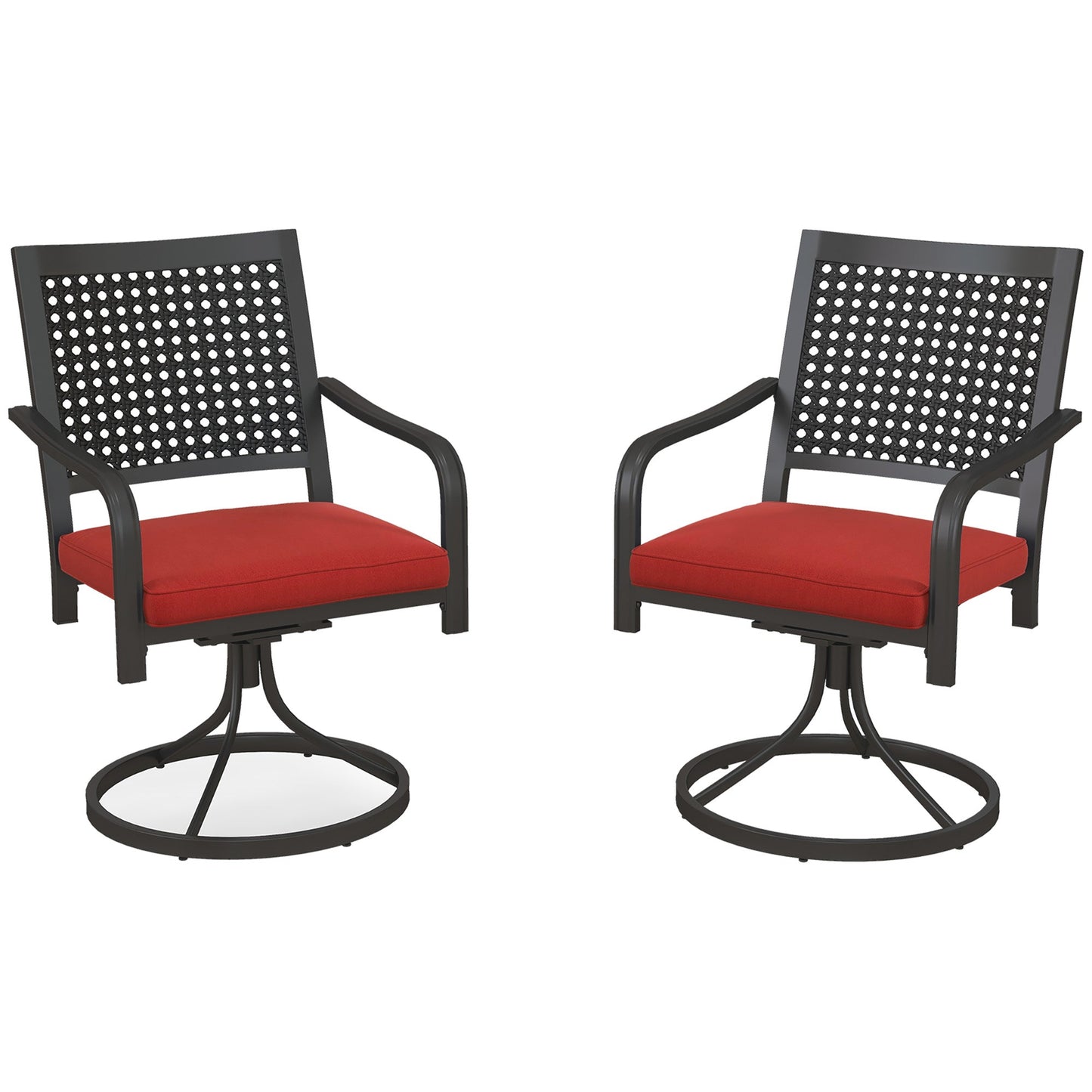2 Pieces Patio Swivel Chairs with Cushion, Outdoor Swivel Rocker with Curved Armrests, Backrest for Garden, Balcony, Porch, Red