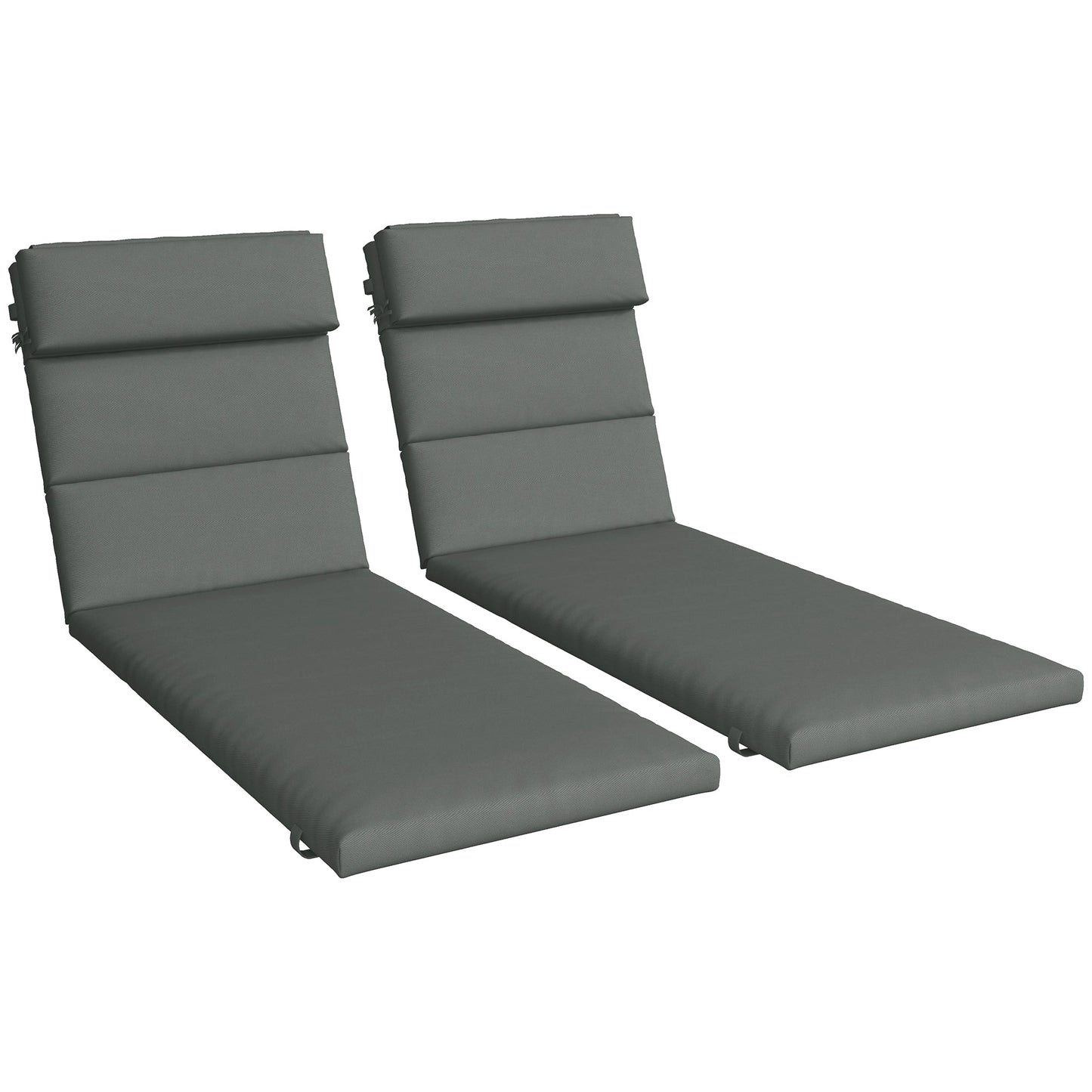 Set of 2 Outdoor Lounge Chair Cushions, Patio Chaise Lounge Cushions with Headrest and Ties, Water Resistant Replacement Sun Lounger Seat Pads, Grey