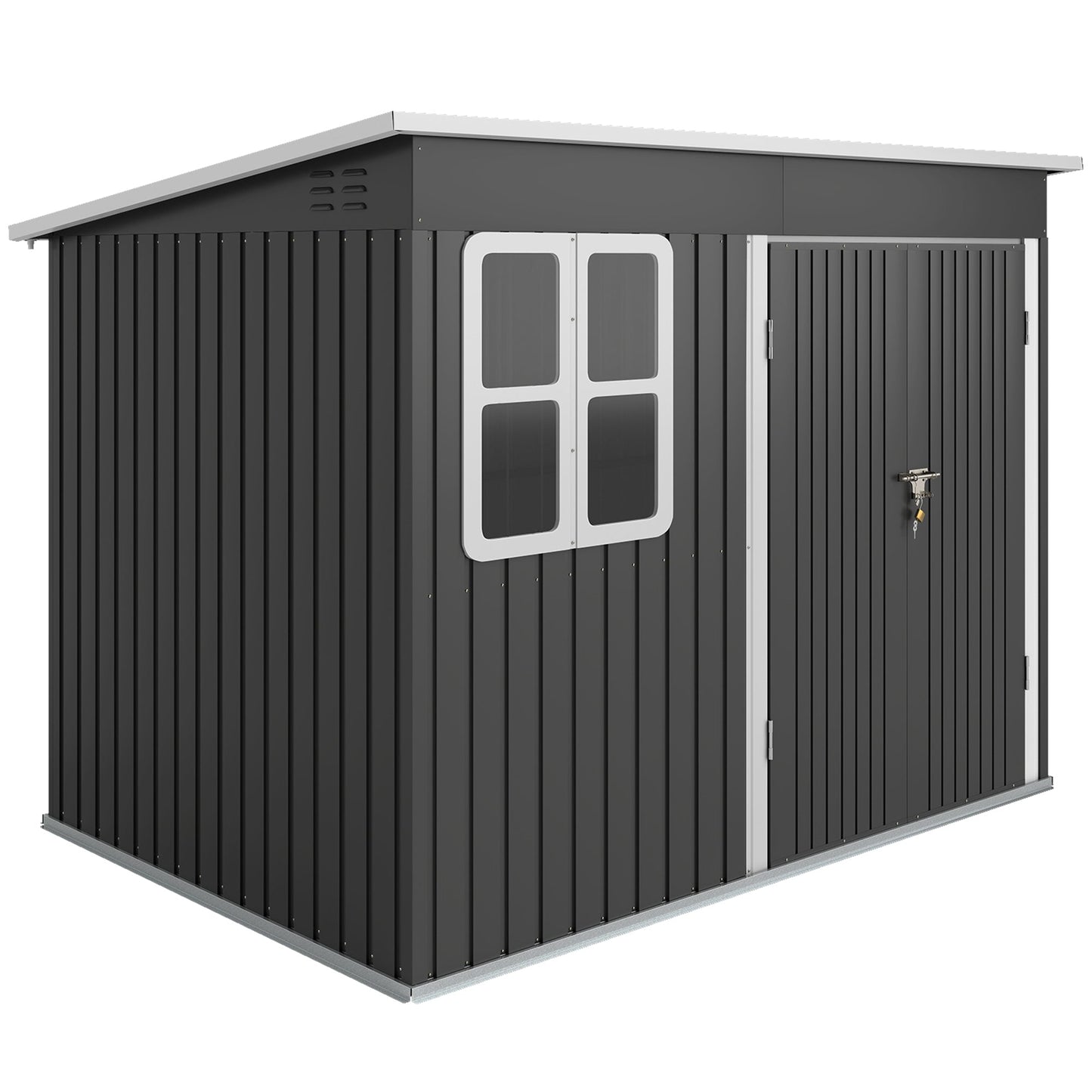 8.5' x 6' Outdoor Storage Shed, Galvanised Steel Garden Shed with Window, Lockable Wide Door and Air Vents for Outdoor Patio, Dark Grey