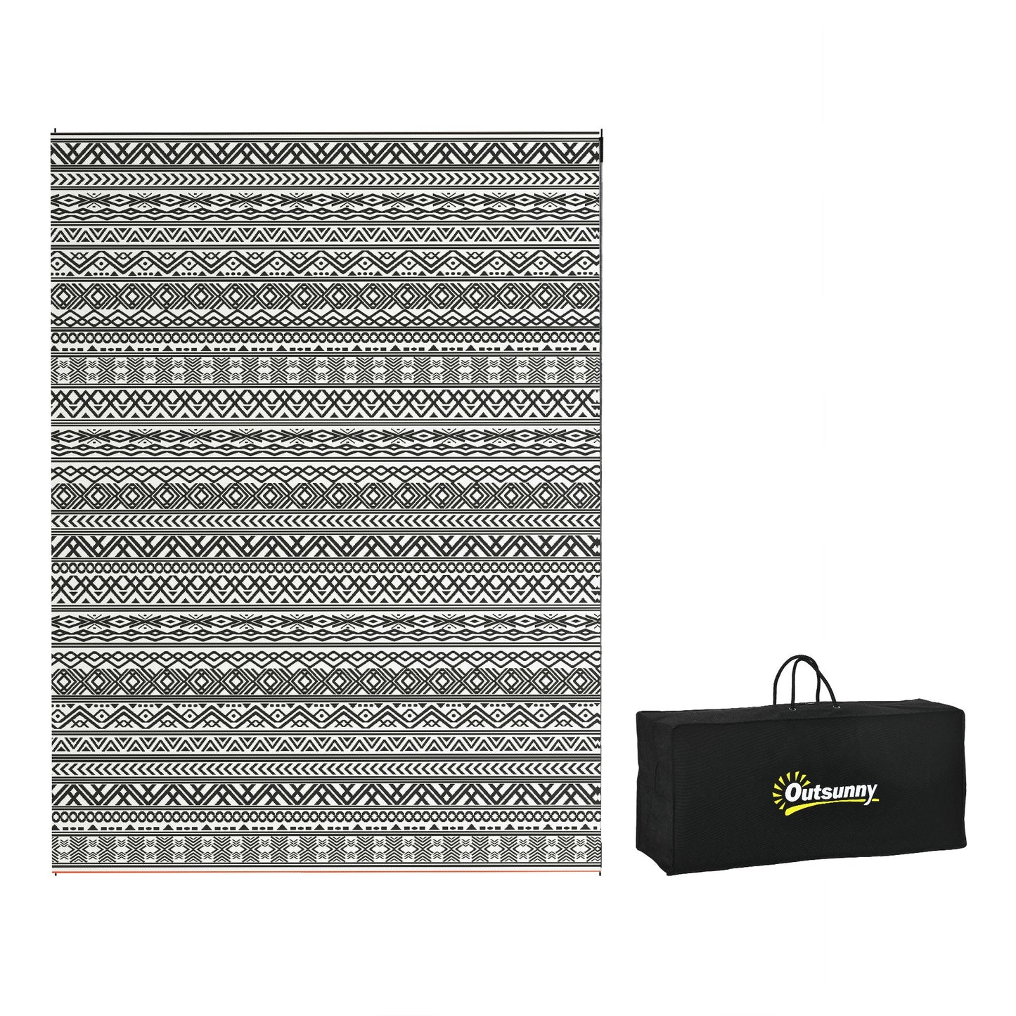 Portable Outdoor Rug with Carry Bag, 9' x 12' Reversible Mat, Waterproof Plastic Straw RV Rug for Backyard, Deck, Picnic, Beach, Camping, Grey and Cream White Boho
