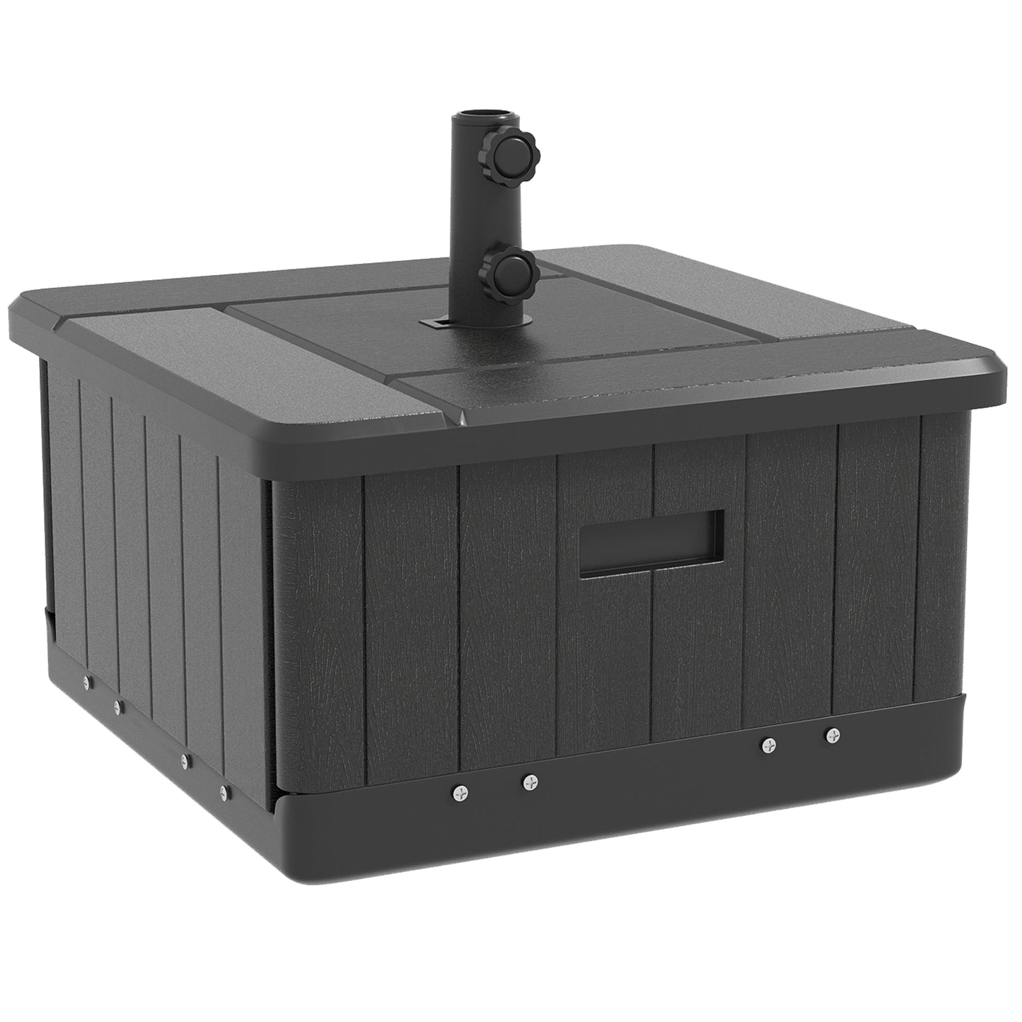 3-in-1 Outdoor Umbrella Base, Coffee End Table, Flower Box Planter with Drain Hole, Fillable Patio Umbrella Stand Table with Wheels and Handles, Black