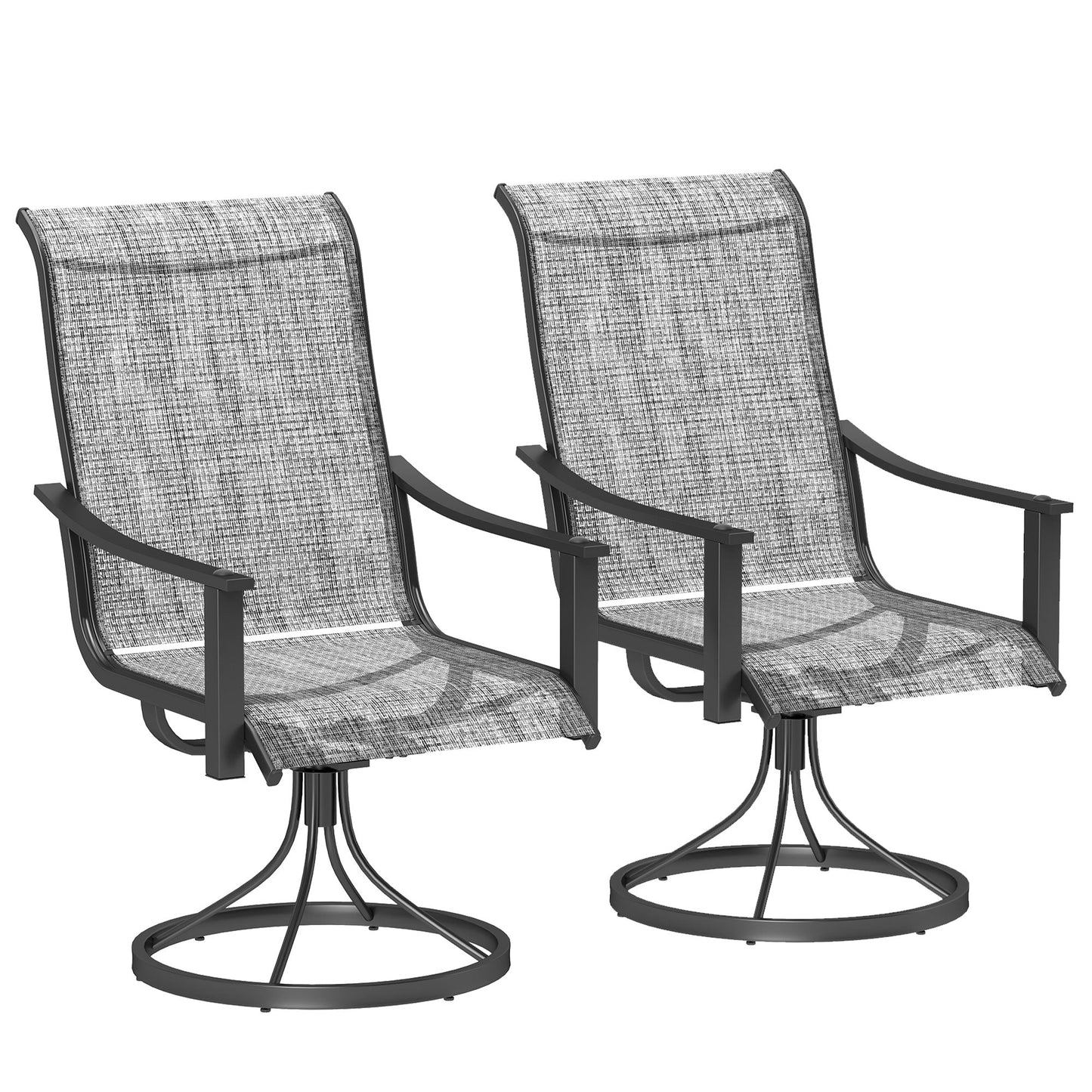 Outdoor Swivel Chair Set of 2, Rocking Swivel Patio Chairs with Breathable Mesh Seat and High Back, Outdoor Dining Chairs with Curved Armrests and Steel Frame, Mixed Grey