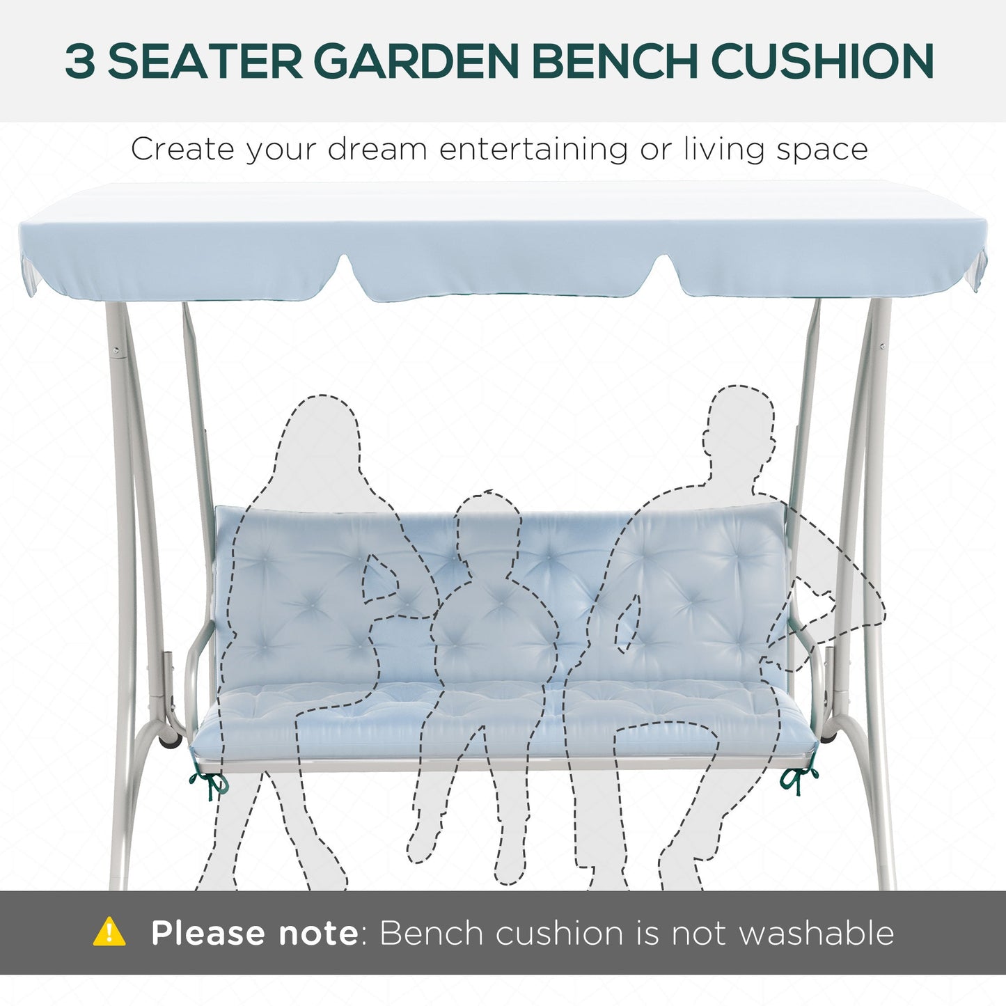 Porch Swing Cushion Garden Bench Cushion with Backrest, Non-Slip 3-Seater Thick Pad, Swing Chair Mat Replacement for Indoor and Outdoor, 59.1" x 38.6", Light Blue