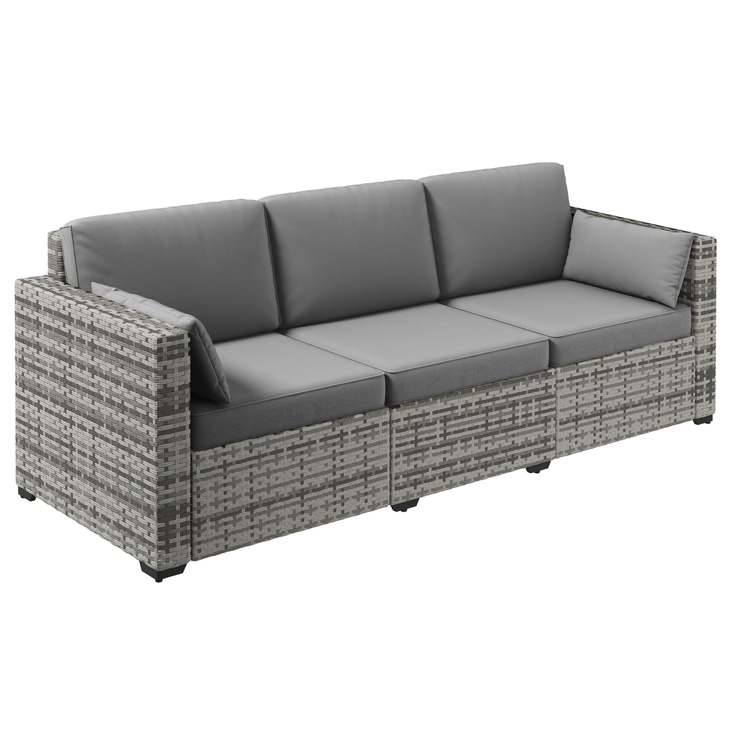 Three-Seater Outdoor Sofa with Cushions, PE Rattan Conversation Patio Wicker Couch Furniture with Pillows for Garden, Poolside, Deck, Balcony, Backyard, Grey