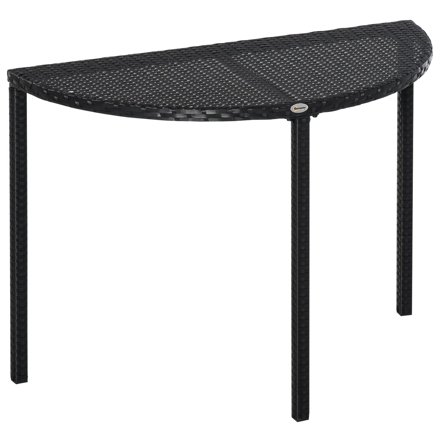 Half Round Side Table, PE Rattan Narrow Coffee Table with Metal Frame for Patio, Garden, Balcony, 39.4" x 19.7" x 29.1", Black