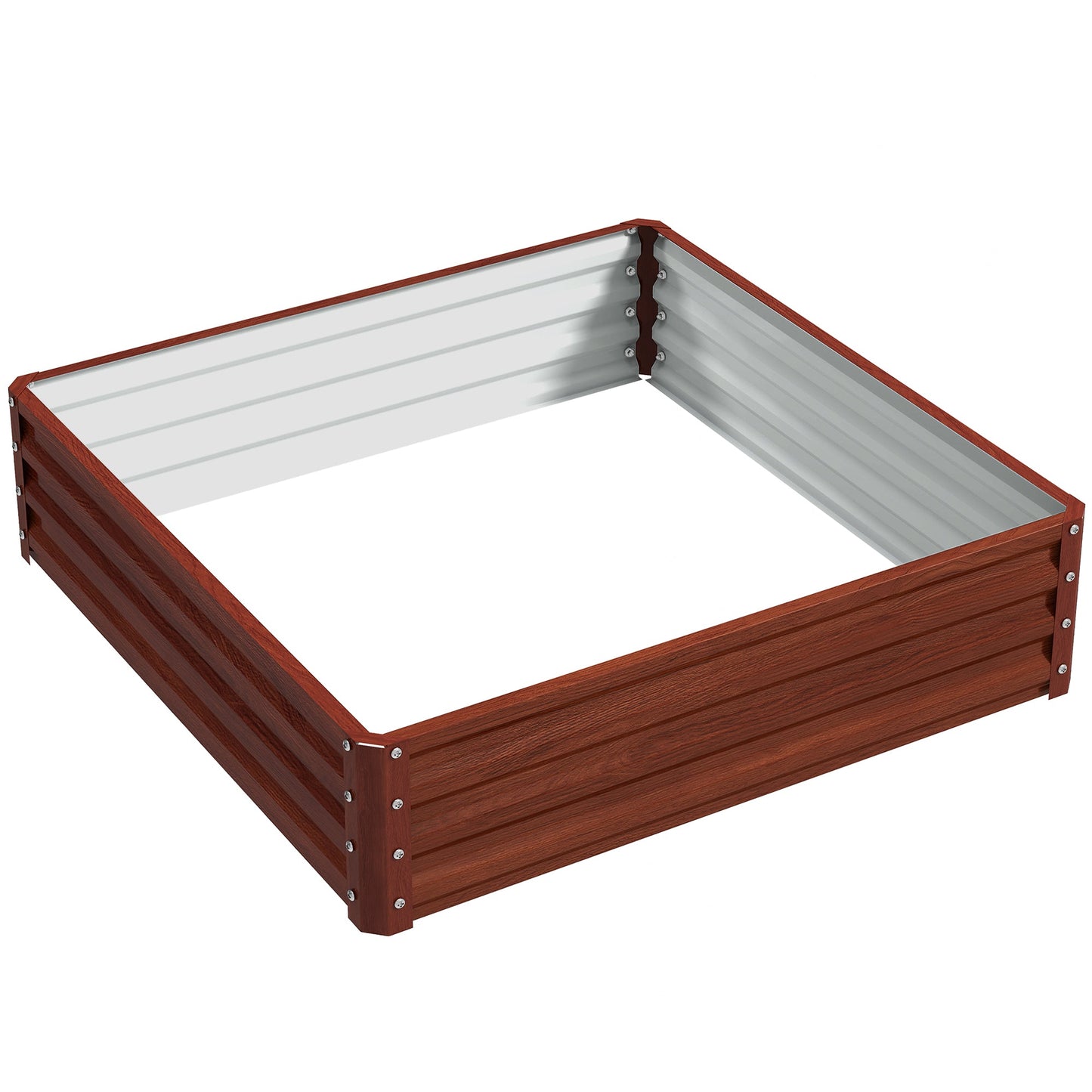 4' x 4' x 1' Raised Garden Bed Galvanized Steel Planter Box for Vegetables, Flowers, Herbs, Dark Brown Wood Effect