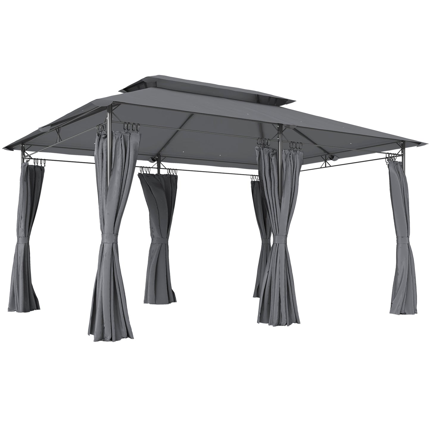 10' x 13' Patio Gazebo, Double Roof Outdoor Gazebo Canopy Shelter with Curtains, Solid Metal Frame for Garden, Lawn, Backyard and Deck, Grey