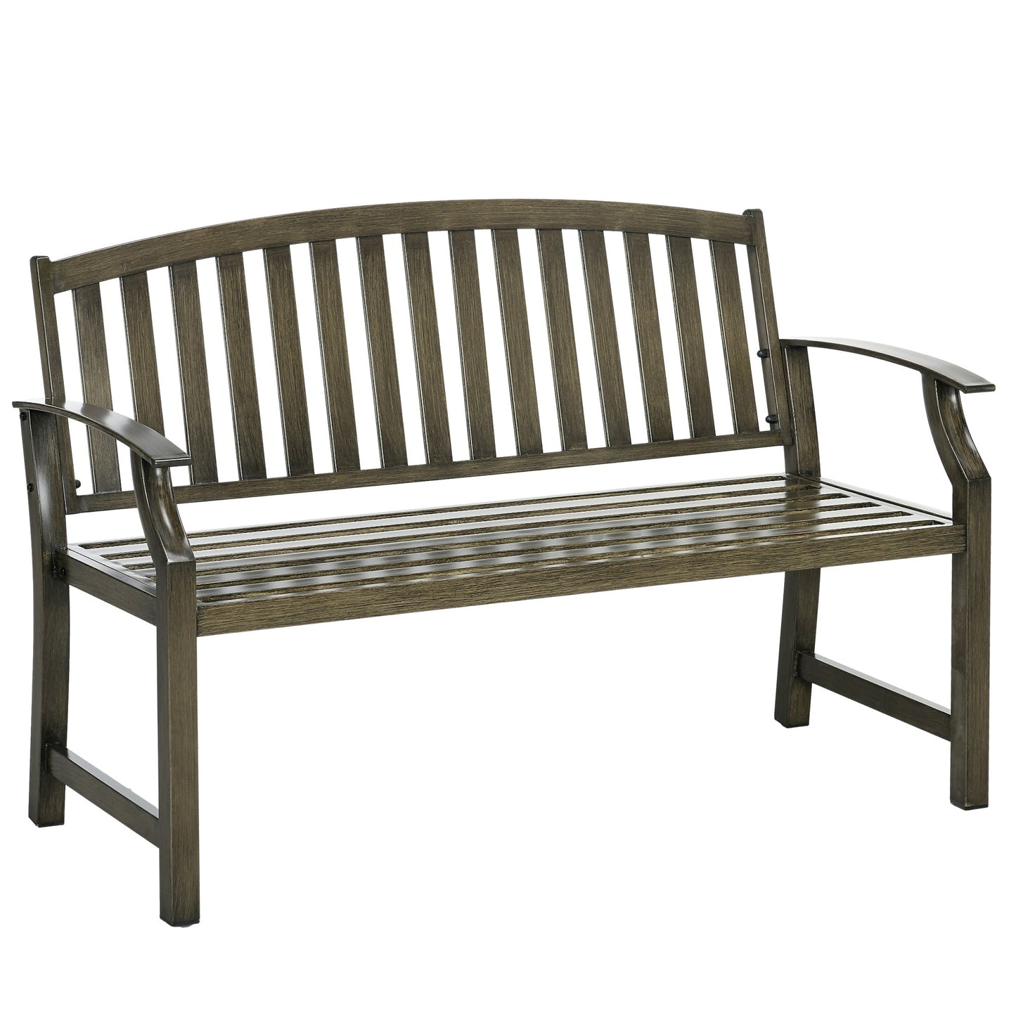 46" Outdoor Garden Bench, Metal Bench, Wood Look Slatted Frame Furniture for Patio, Park, Porch, Lawn, Yard, Deck, Black