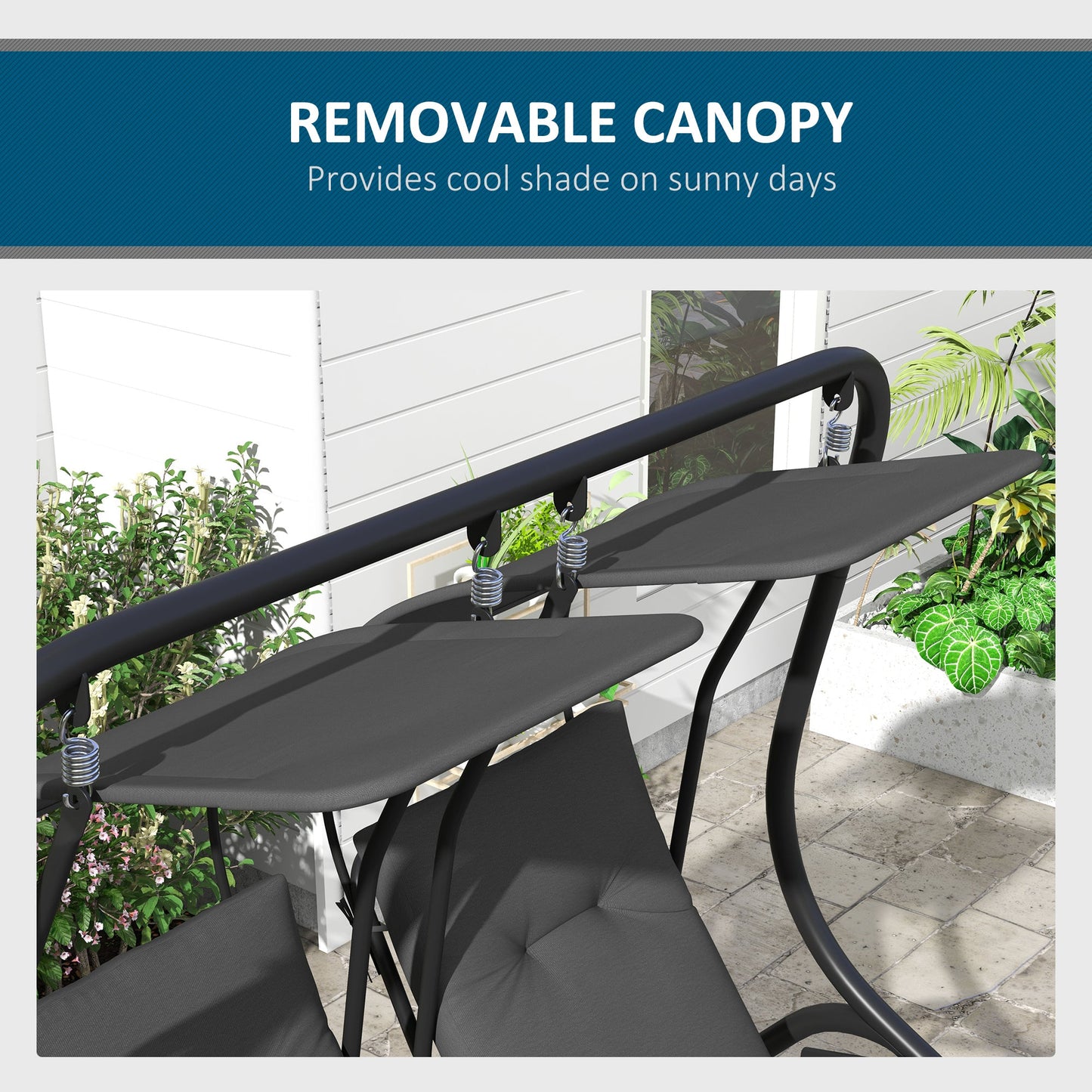 Luxury Patio Swing Metal Outdoor Porch Swing Chair 2 Separated Seater Hammock Heavy-Duty with Canopy and Cushions, Grey