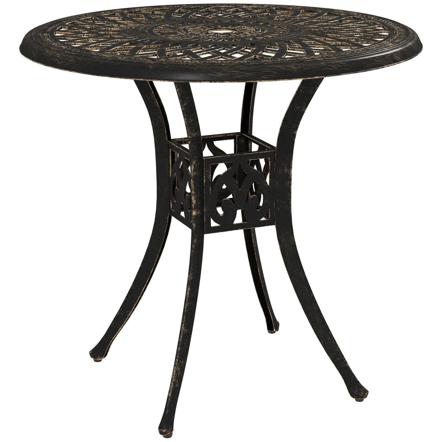 30-inch Round Patio Dining Table with Umbrella Hole Cast Aluminium Outdoor Bistro Table Only, Brown