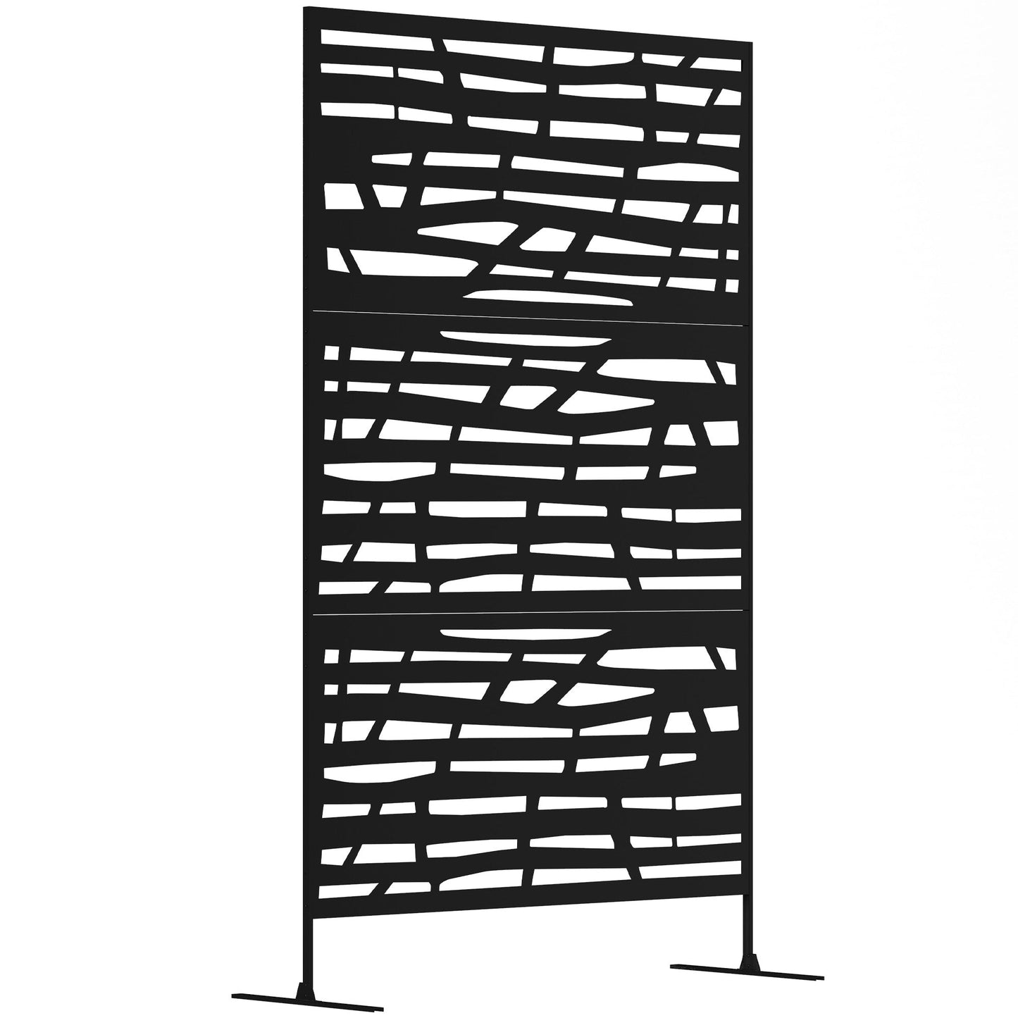 Metal Outdoor Privacy Screen, 78"H x 48"W Decorative Outdoor Divider with Stand, Freestanding Privacy Panel with Striped Hollow Design for Garden, Patio, Backyard, Black