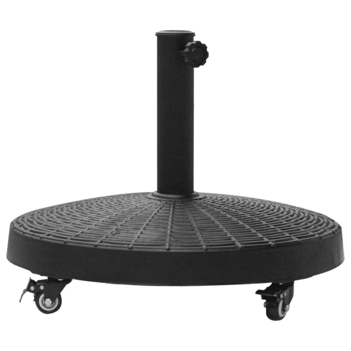 20.5" Round Resin Patio Umbrella Base, 50 lbs Garden Parasol Holder Outdoor Offset Weight Stand with Braked Wheels, Black