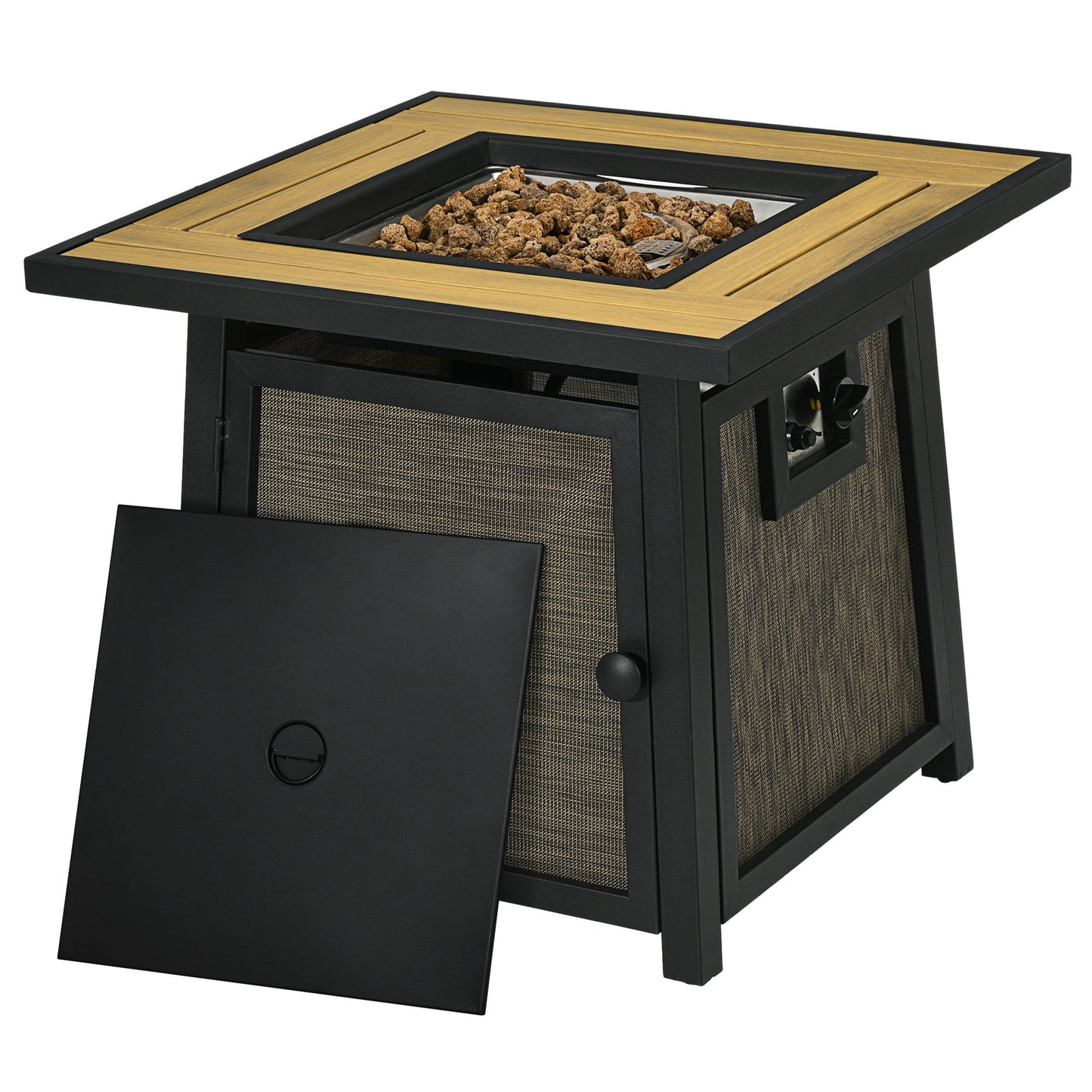28" Propane Fire Pit Table, 50,000 BTU Propane Fire Table with Steel Tabletop and Lid, Square Gas Firepit Table with Pulse Ignition, Lava Rocks, Waterproof Cover, Brown
