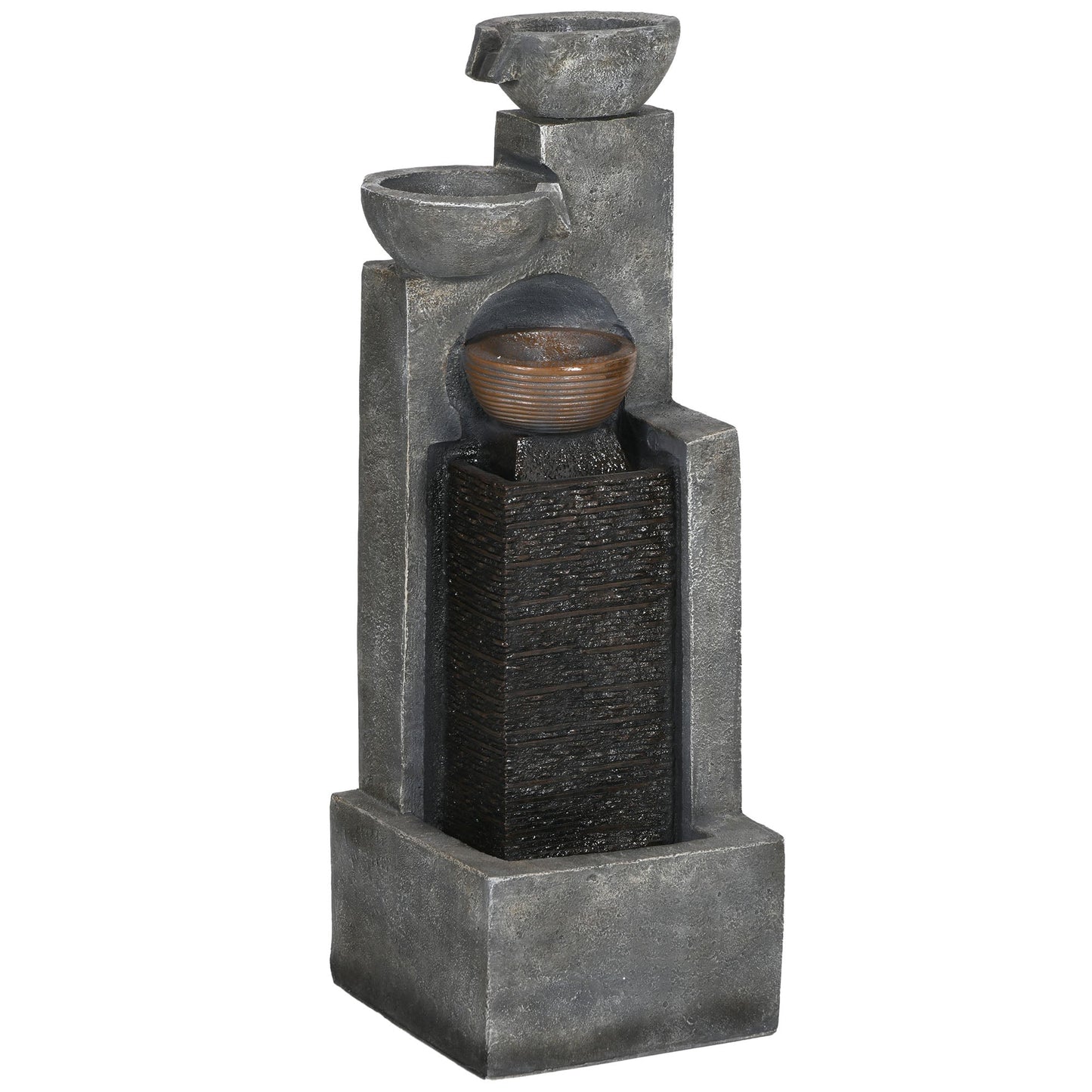 Cascading Bowls Water Fountain, 5-Tier Waterfall Fountain with LED Lights, Adjustable Flow, 43.3-inch Resin Outdoor Fountain for Zen Garden, Deck, Porch, Backyard