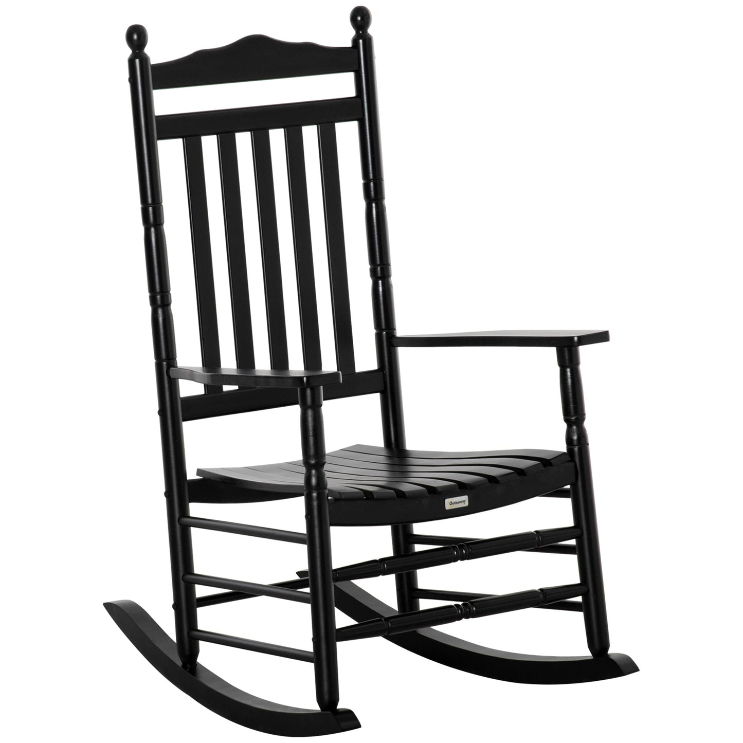 Wooden Outdoor Rocking Chair, Patio Rocking Chair with Slatted High Back and Armrests, Patio Chair for Porch, Garden, Lawn, Black