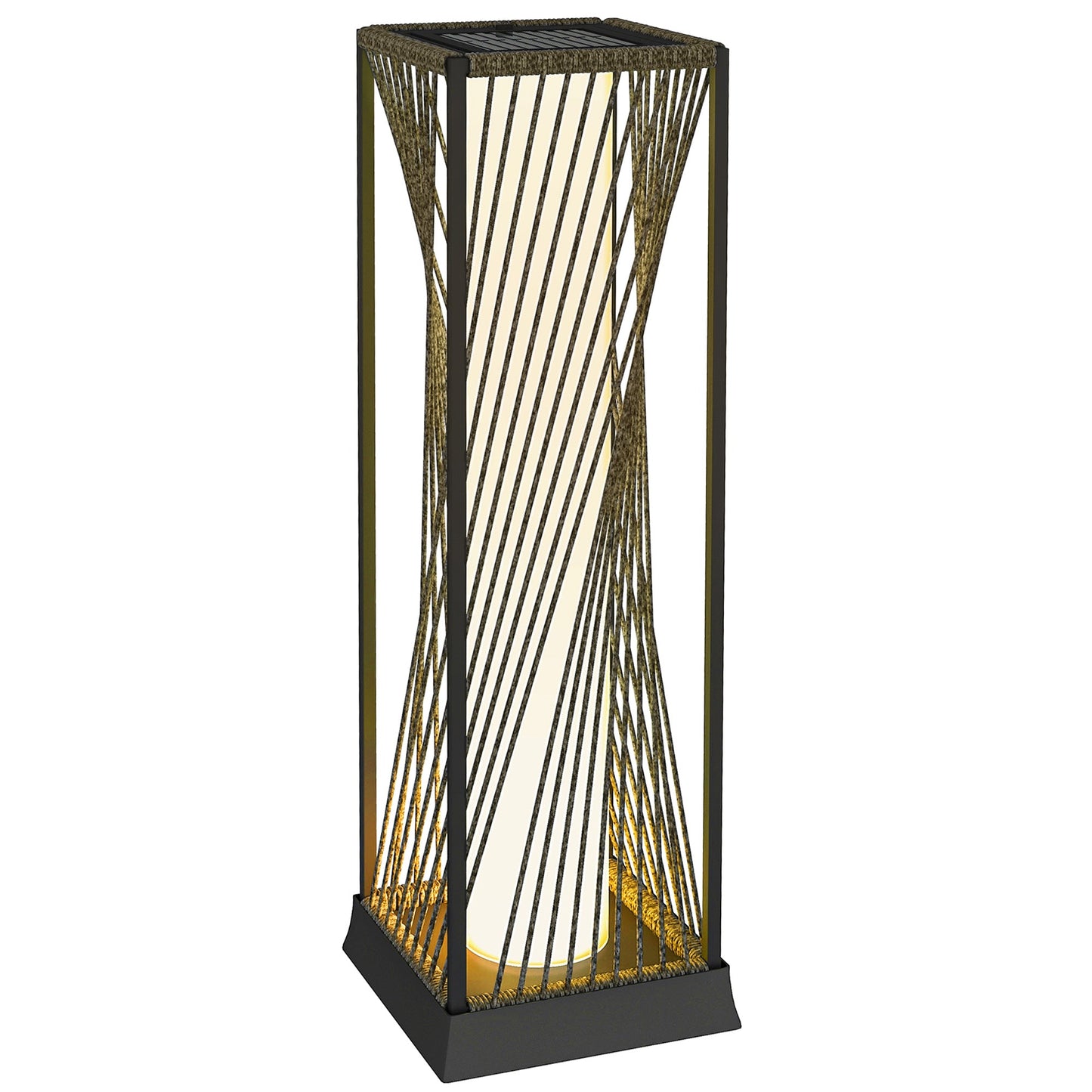 Rattan Solar Floor Lamp, Solar Powered Outdoor Lamp with Auto On/Off LED Lights, IP44 Waterproof, Decorative Outdoor Lantern for Patio, Porch, Pathway, Grey