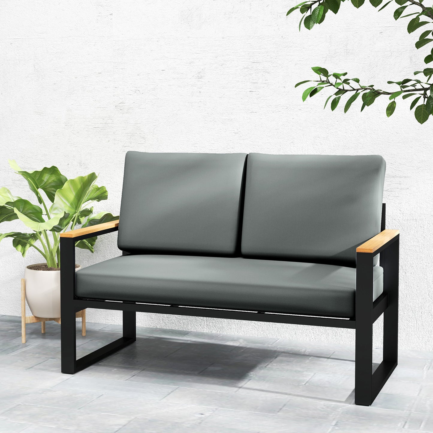 2 Seater 5" Thick Outdoor Seat Cushions with 7" Backrest, Loveseat Outdoor Furniture Cushions, Fade-Resistant Replacement Patio Cushions for Indoor Outdoor, Light Grey