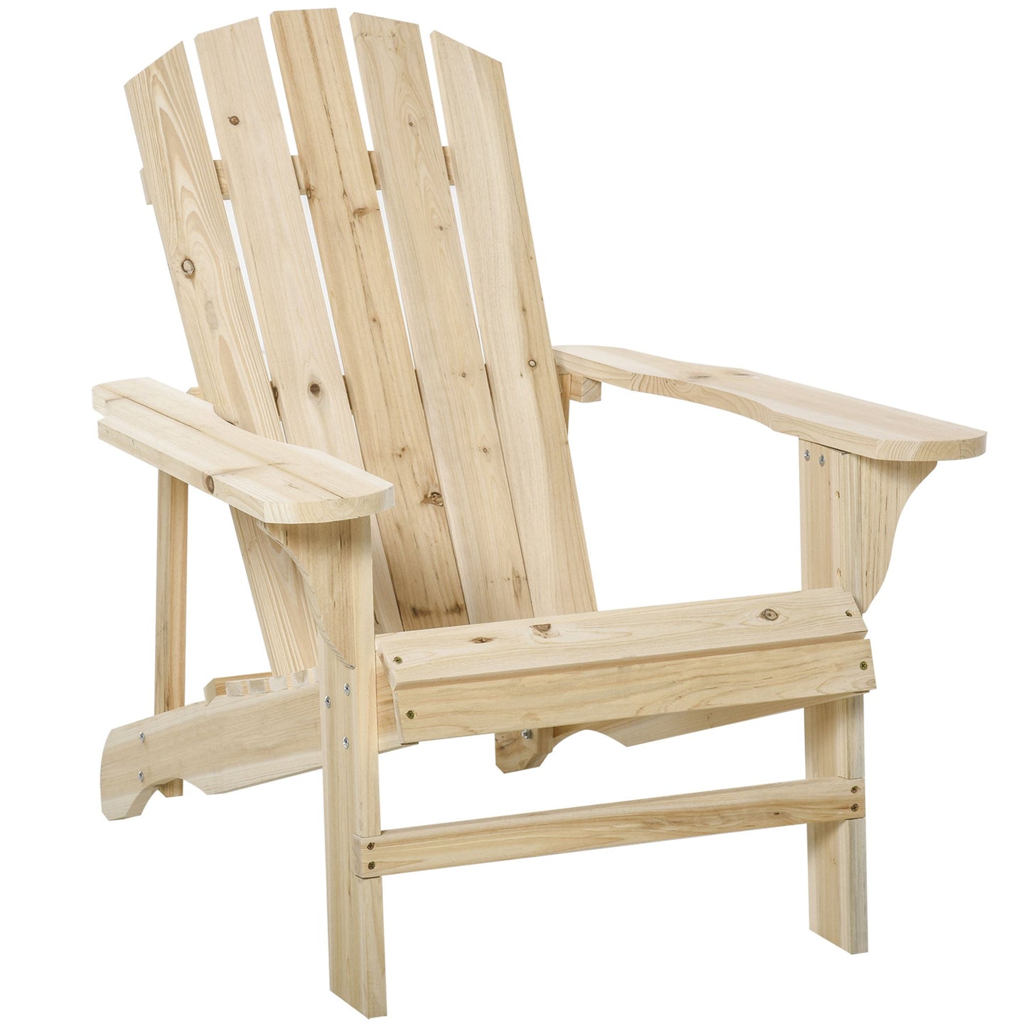 Wood Adirondack Chair, Outdoor Patio Muskoka Chair with Slatted Design for Deck, Garden, Backyard, Fire Pit, Natural