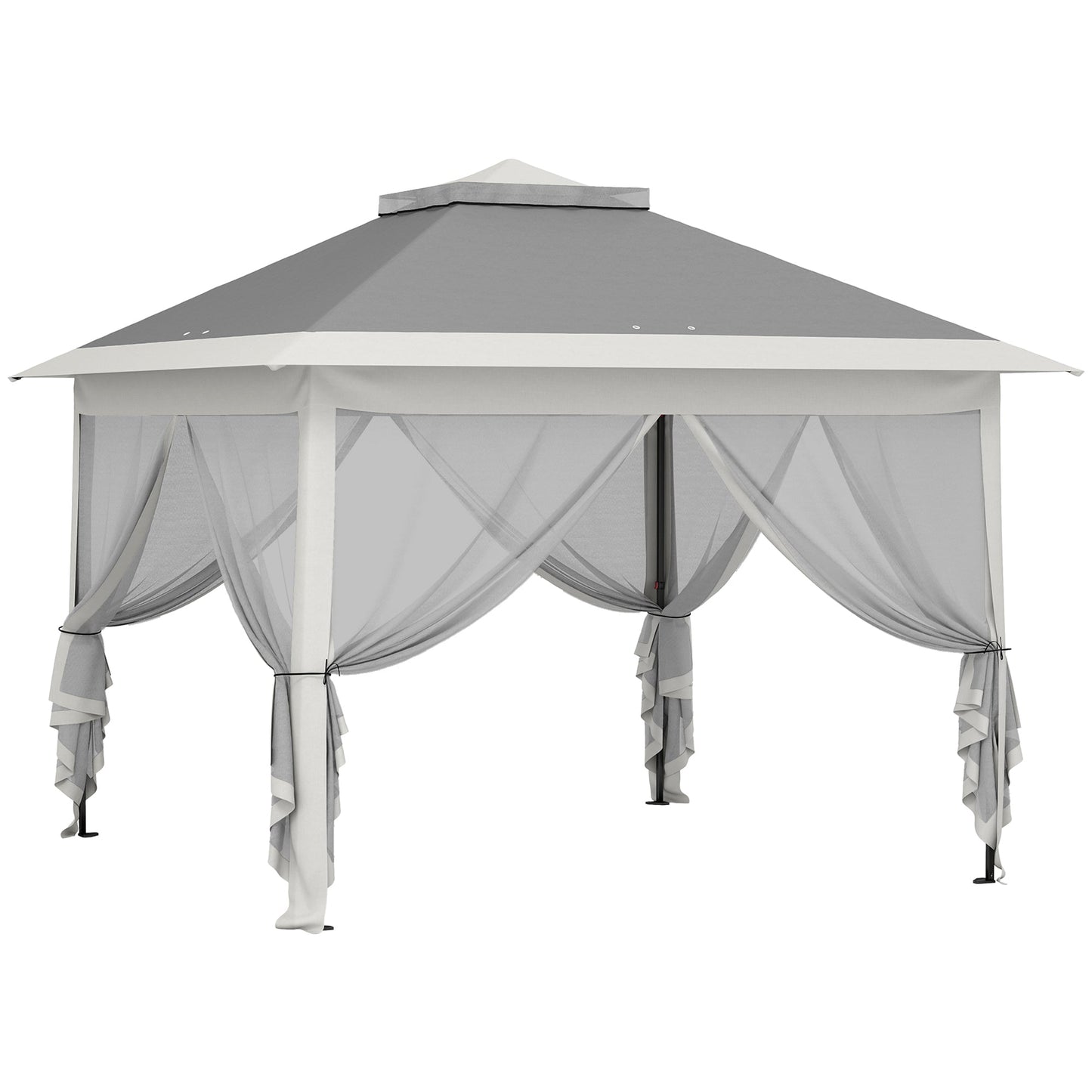 11' x 11' Pop Up Canopy, Double Roof Foldable Canopy Tent with Zipper Mesh Sidewalls, Height Adjustable and Carrying Bag, Event Tent for Patio Garden Backyard, Dark Grey
