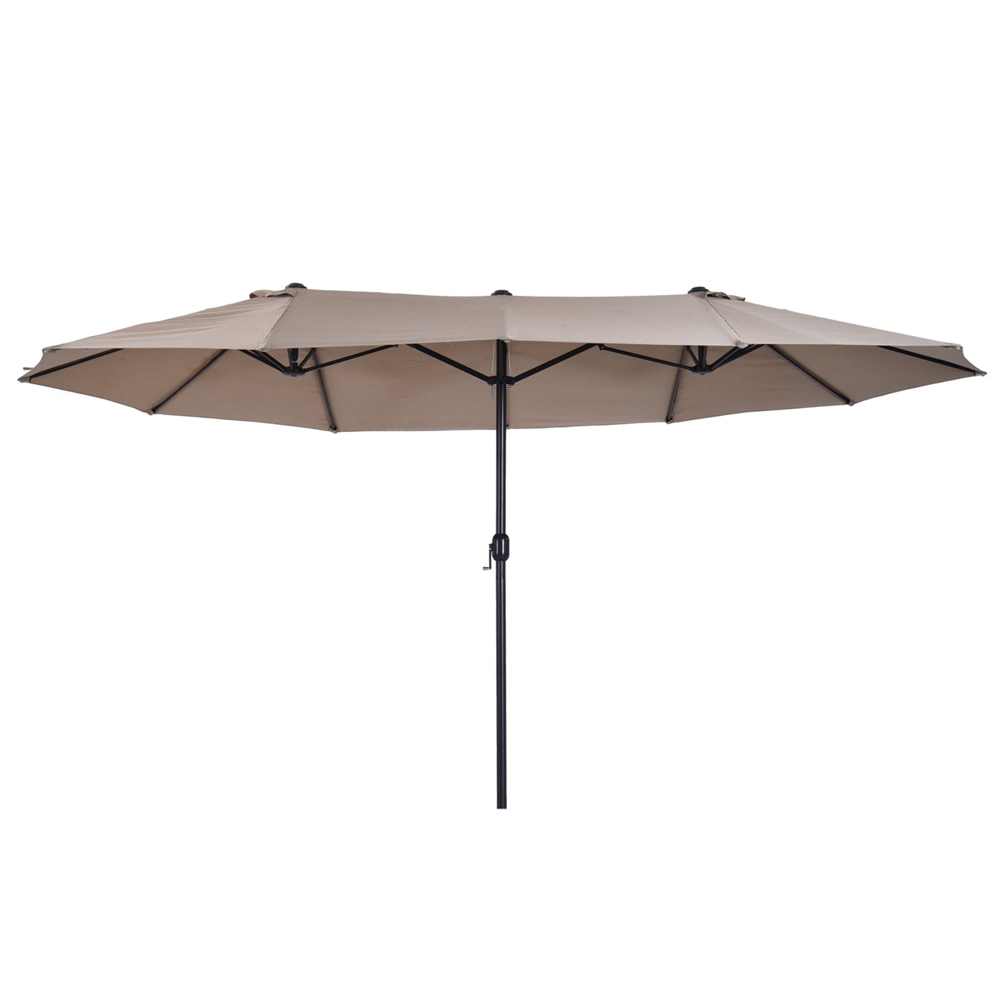 15ft Double-sided Patio Umbrella with Twin Canopy, Extra Large Outdoor Parasol with Crank for Pool, Deck, Market, Tan
