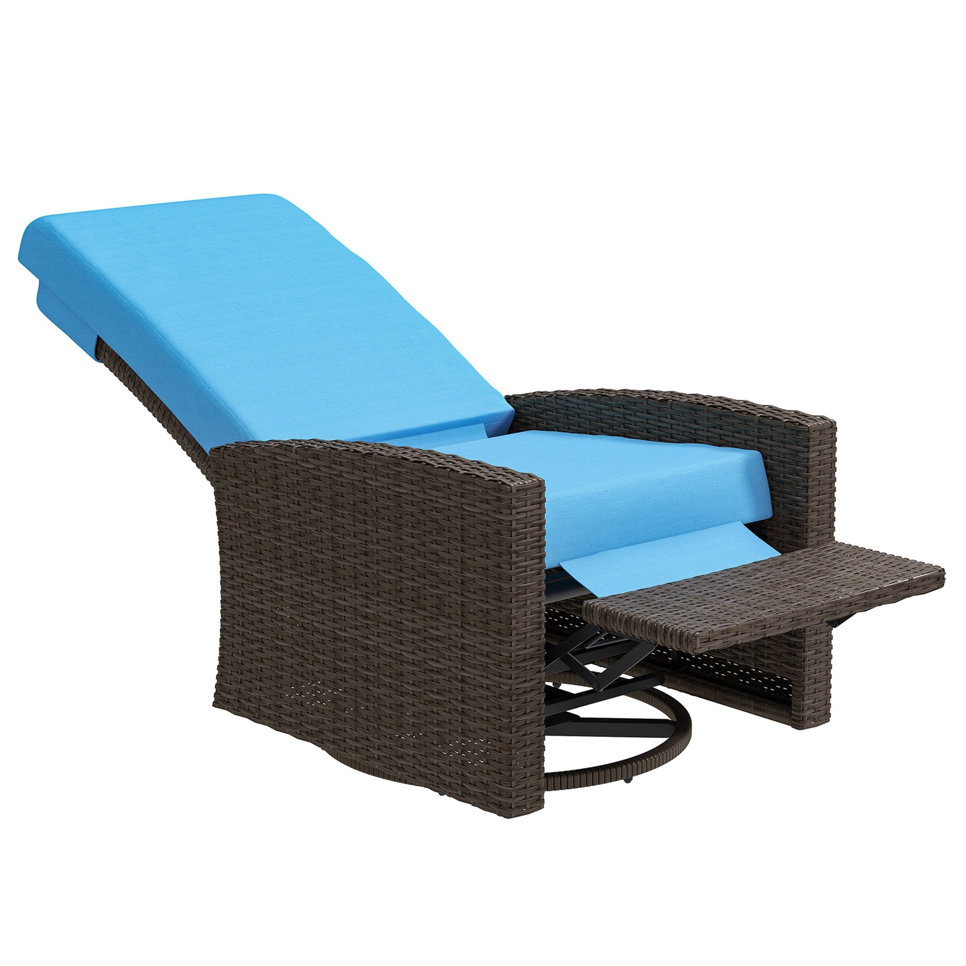 PE Rattan Outdoor Swivel Chair with 360° Swivel, Wicker Patio Chair with Footrest, Soft Cushion and Armrest for Patio, Garden, Backyard, Sky Blue