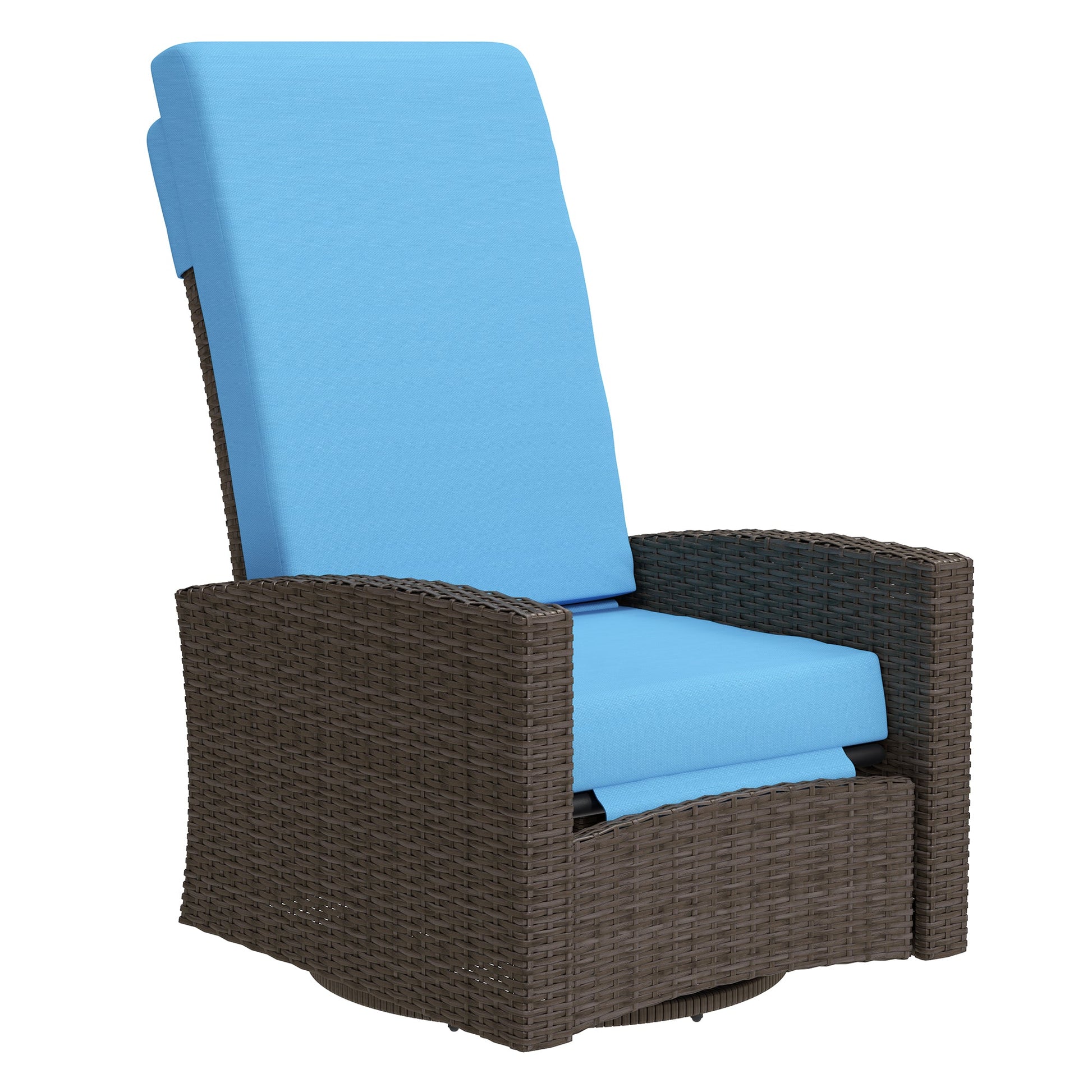 PE Rattan Outdoor Swivel Chair with 360° Swivel, Wicker Patio Chair with Footrest, Soft Cushion and Armrest for Patio, Garden, Backyard, Sky Blue