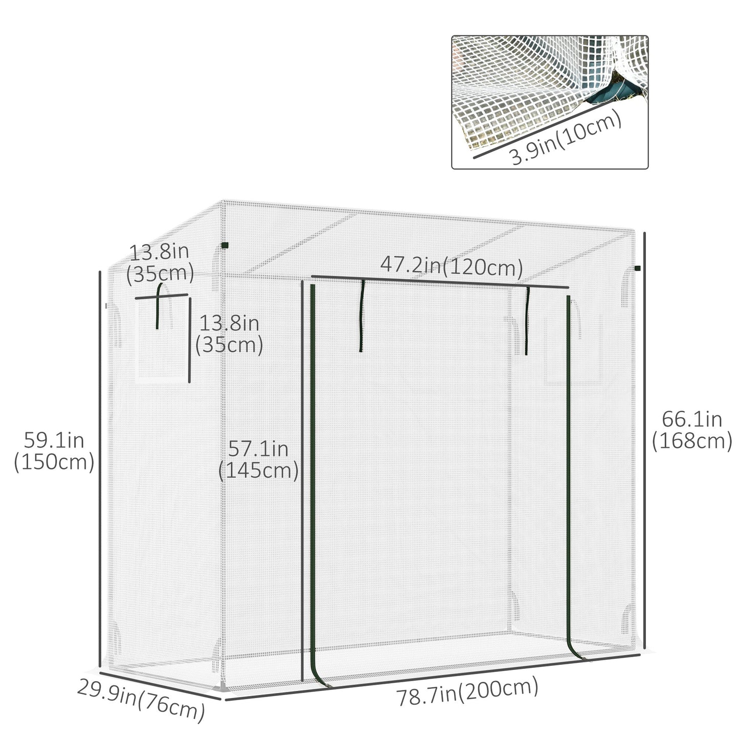 6.6' x 2.5' x 5.5' Walk-in Greenhouse Patio Hot House Plants Flowers Herbs Tomato Grow with Steel Frame Door Window Garden Balcony Patio White