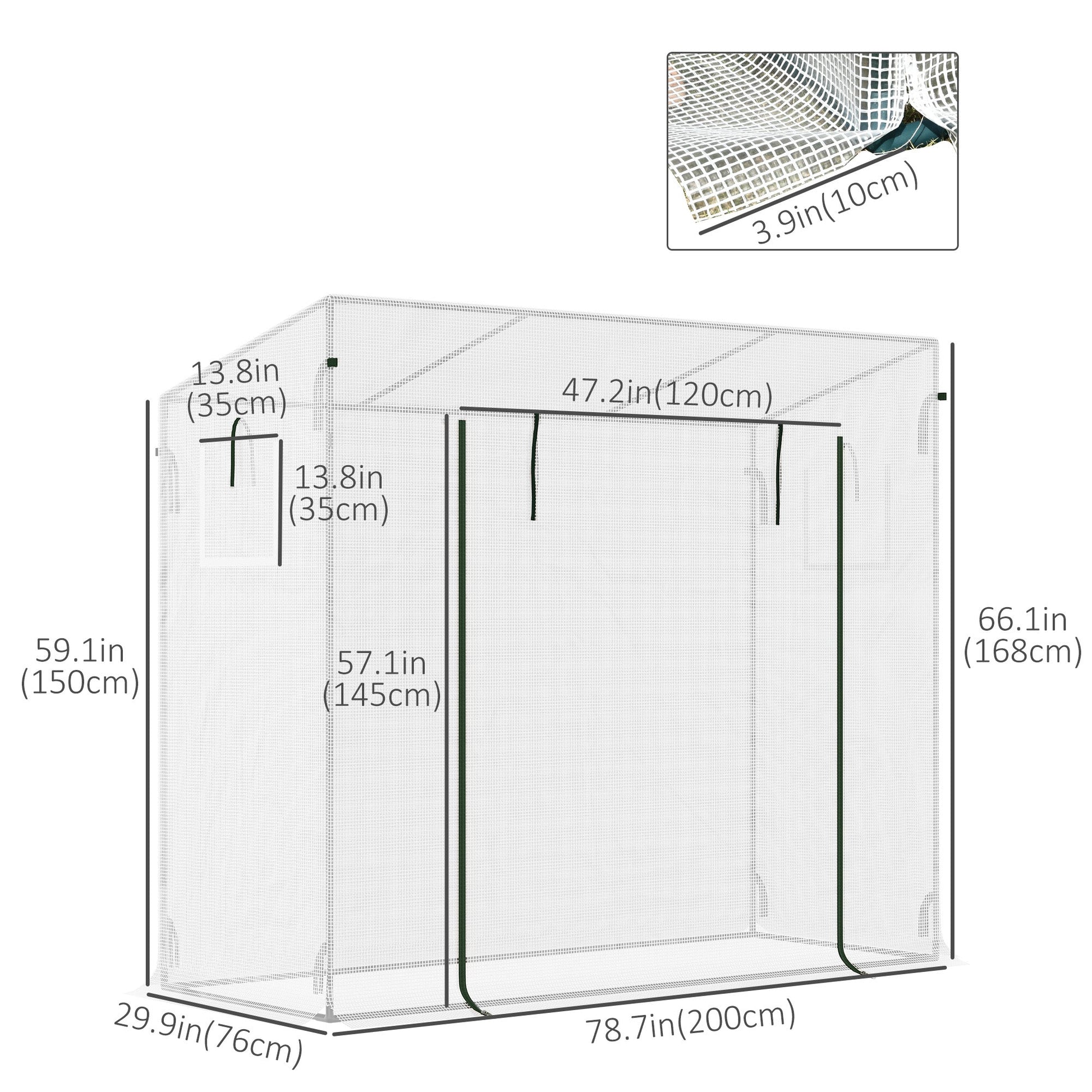6.6' x 2.5' x 5.5' Walk-in Greenhouse Patio Hot House Plants Flowers Herbs Tomato Grow with Steel Frame Door Window Garden Balcony Patio White