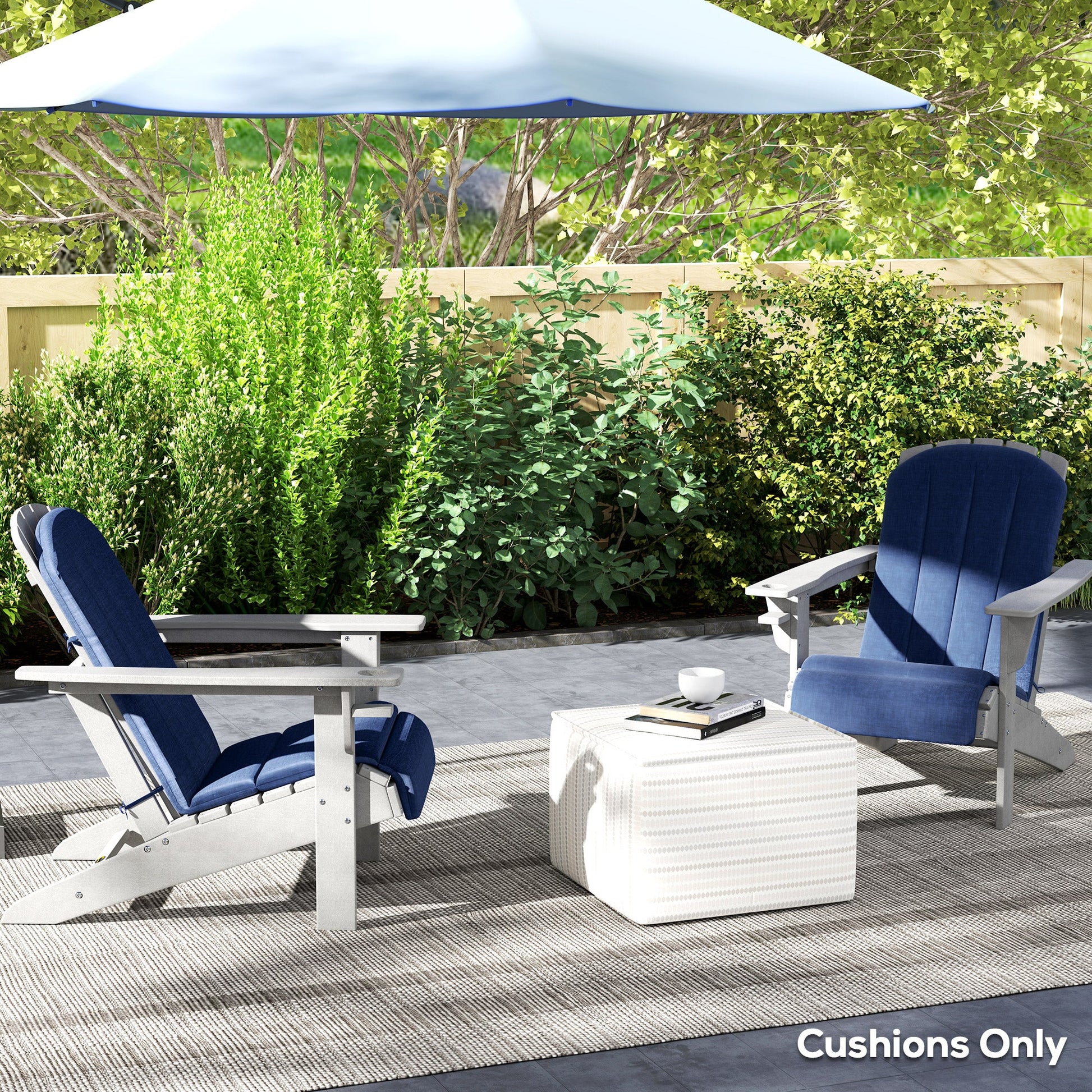 Adirondack Chair Cushion Set of 2, Outdoor Chair Cushions, High Back Patio Chair Cushions with Ties, Non-Slip Replacement Seat Cushion for Patio Furniture, Navy Blue