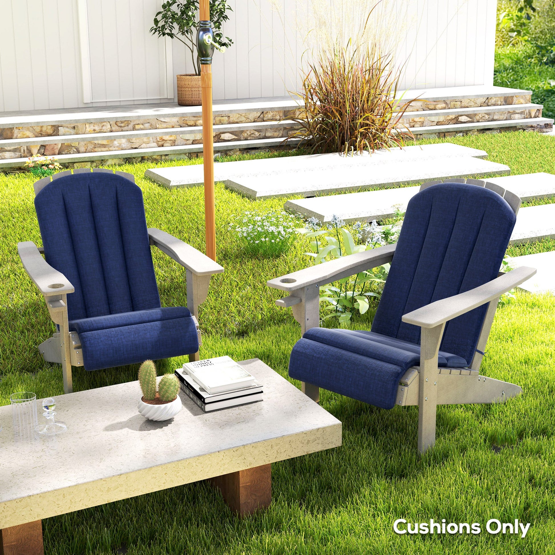 Adirondack Chair Cushion Set of 2, Outdoor Chair Cushions, High Back Patio Chair Cushions with Ties, Non-Slip Replacement Seat Cushion for Patio Furniture, Navy Blue