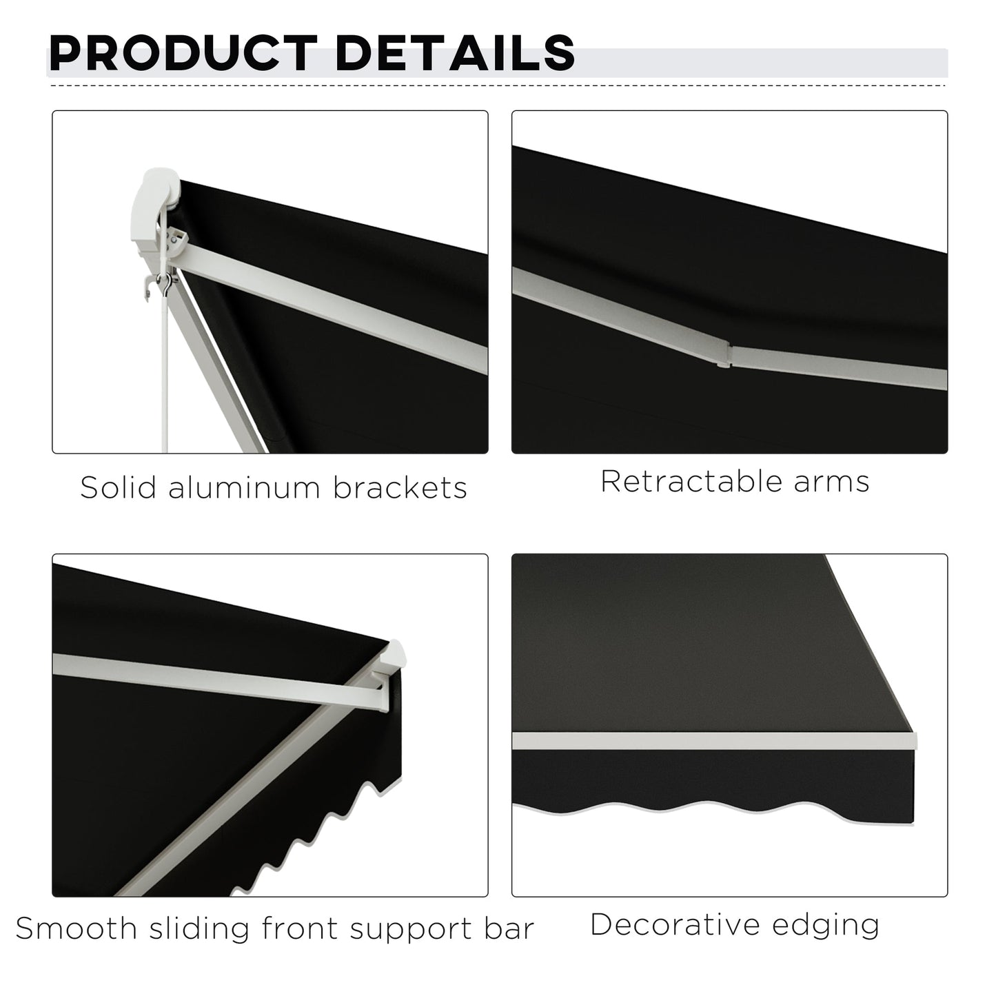 12' x 10' Electric Awning, Retractable Awning Sun Shade Shelter with Remote Controller, Manual Crank Handle and Aluminum Frame, for Deck, Balcony, Yard, Black