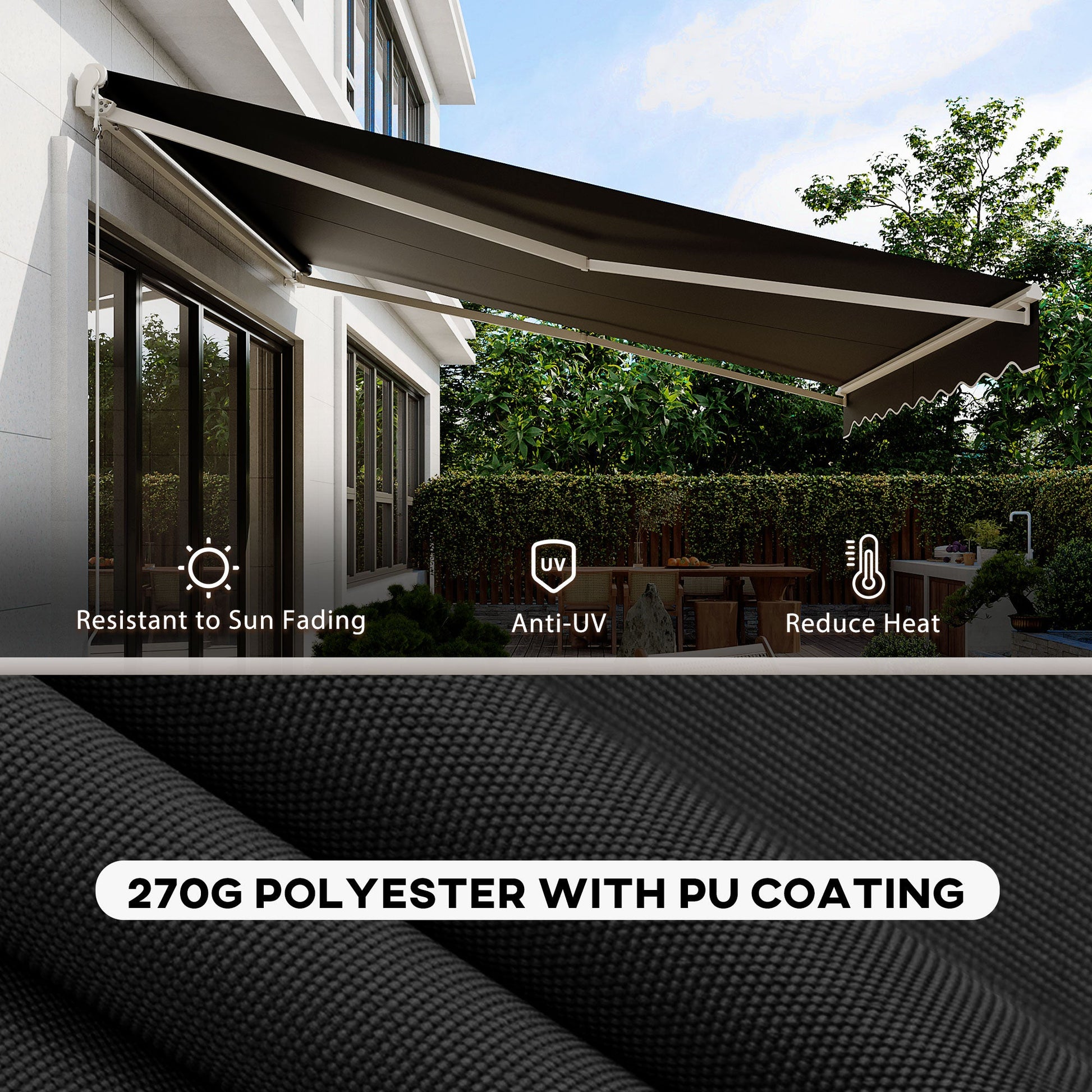 12' x 10' Electric Awning, Retractable Awning Sun Shade Shelter with Remote Controller, Manual Crank Handle and Aluminum Frame, for Deck, Balcony, Yard, Black