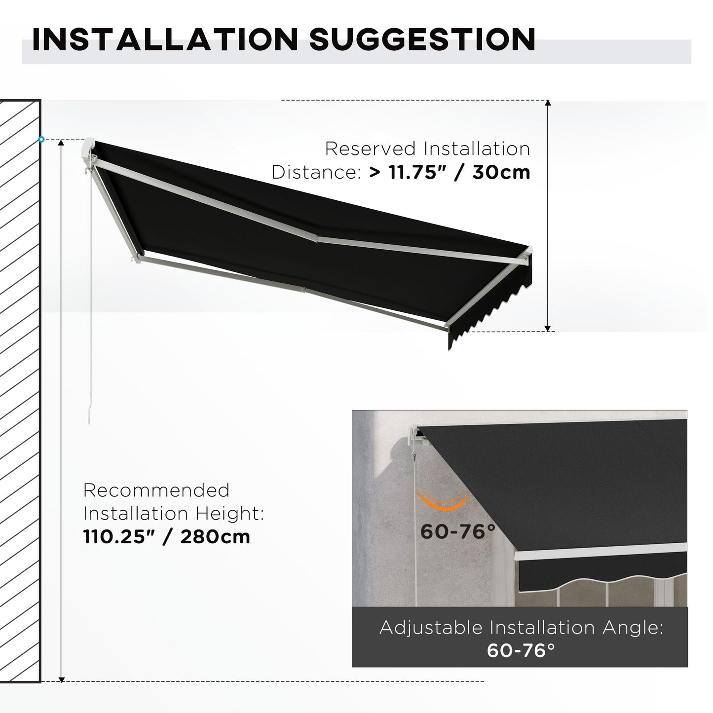 12' x 10' Electric Awning, Retractable Awning Sun Shade Shelter with Remote Controller, Manual Crank Handle and Aluminum Frame, for Deck, Balcony, Yard, Black