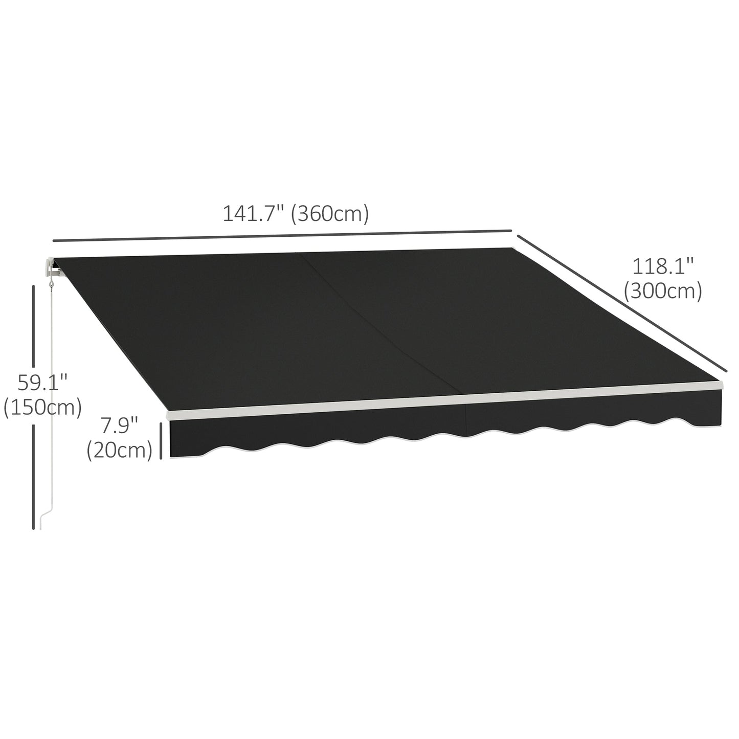 12' x 10' Electric Awning, Retractable Awning Sun Shade Shelter with Remote Controller, Manual Crank Handle and Aluminum Frame, for Deck, Balcony, Yard, Black