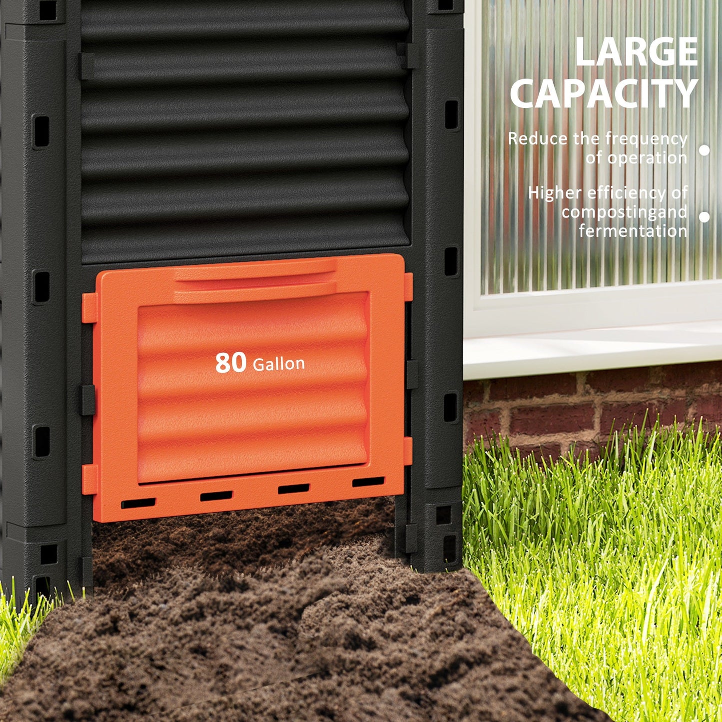 Garden Compost Bin Large Outdoor Compost Container 80 Gallon Fast Creation of Fertile Soil Aerating Compost Box, Easy Assembly, Orange