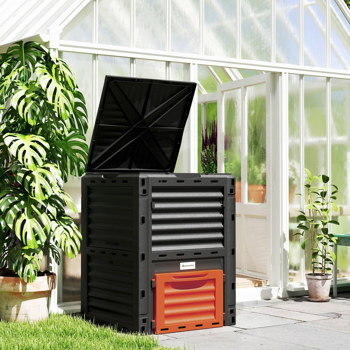 Garden Compost Bin Large Outdoor Compost Container 80 Gallon Fast Creation of Fertile Soil Aerating Compost Box, Easy Assembly, Orange