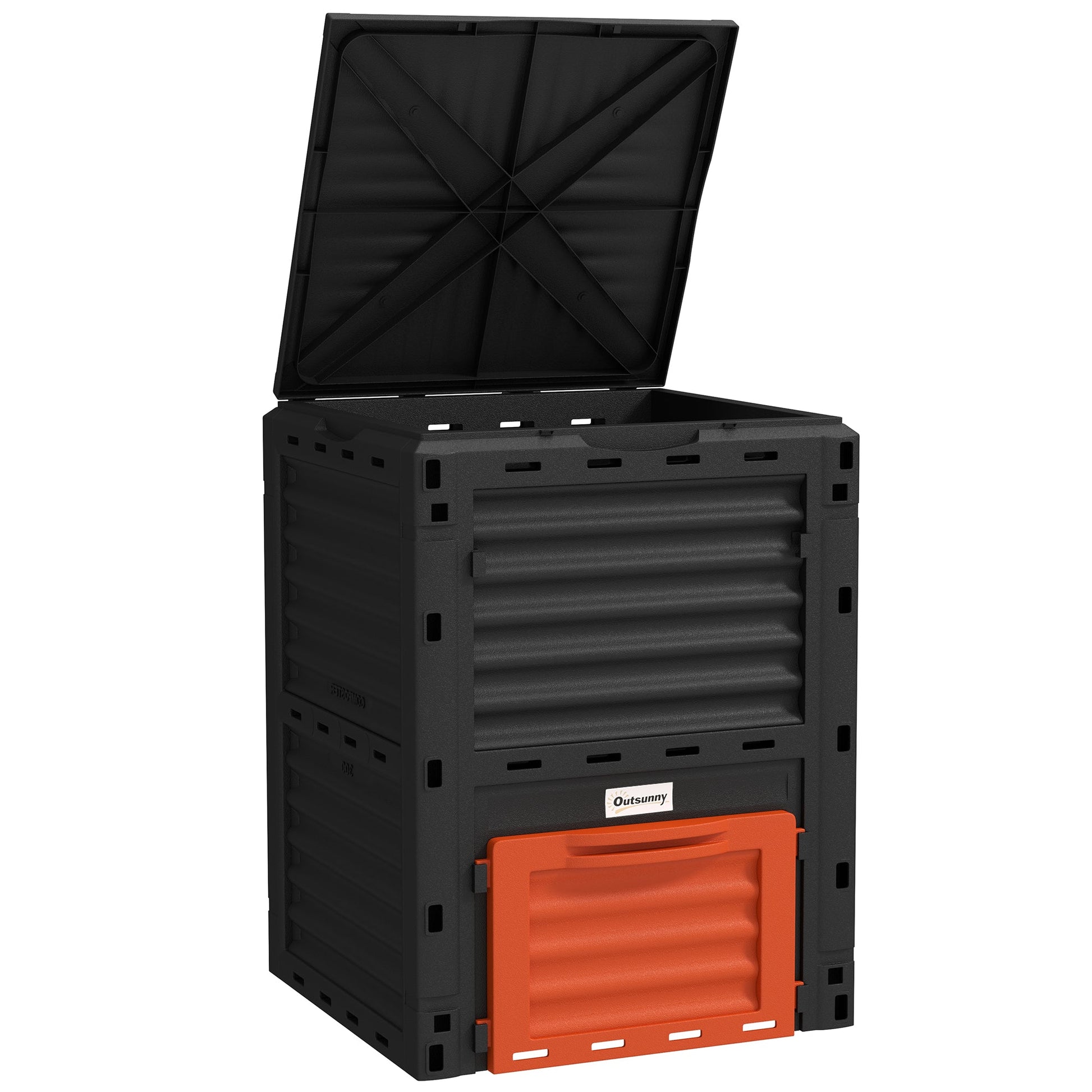 Garden Compost Bin Large Outdoor Compost Container 80 Gallon Fast Creation of Fertile Soil Aerating Compost Box, Easy Assembly, Orange