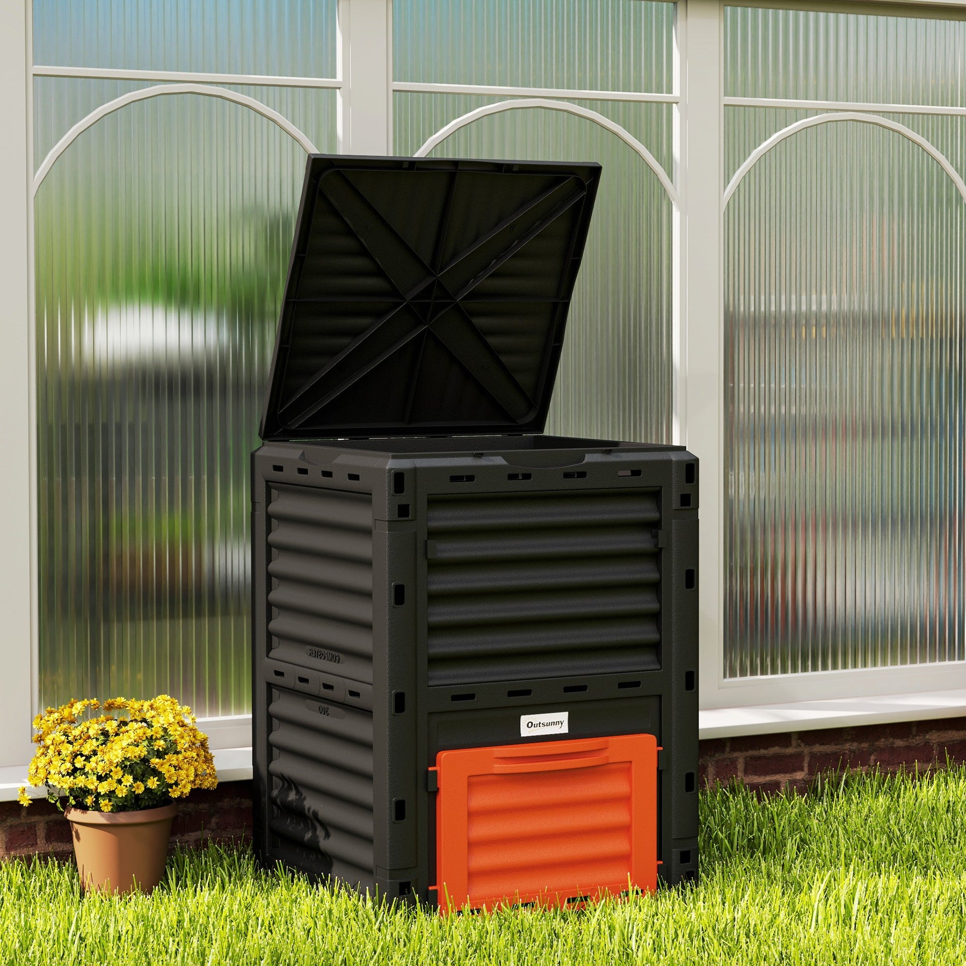Garden Compost Bin Large Outdoor Compost Container 80 Gallon Fast Creation of Fertile Soil Aerating Compost Box, Easy Assembly, Orange