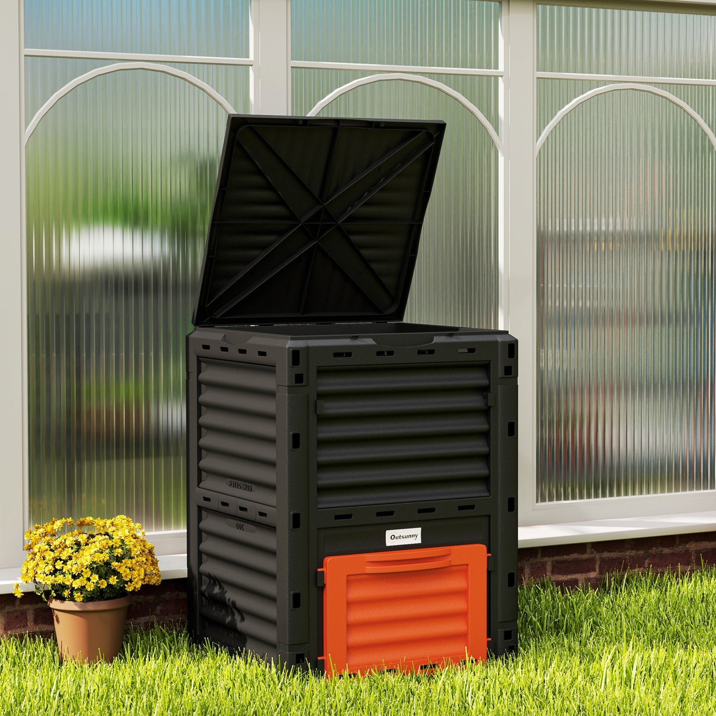 Garden Compost Bin Large Outdoor Compost Container 80 Gallon Fast Creation of Fertile Soil Aerating Compost Box, Easy Assembly, Orange