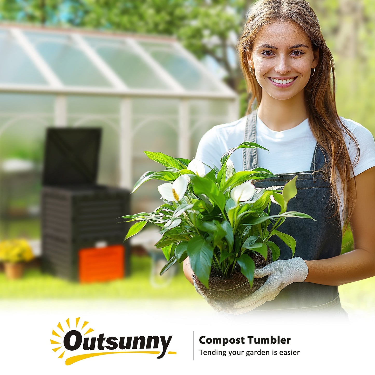 Garden Compost Bin Large Outdoor Compost Container 80 Gallon Fast Creation of Fertile Soil Aerating Compost Box, Easy Assembly, Orange