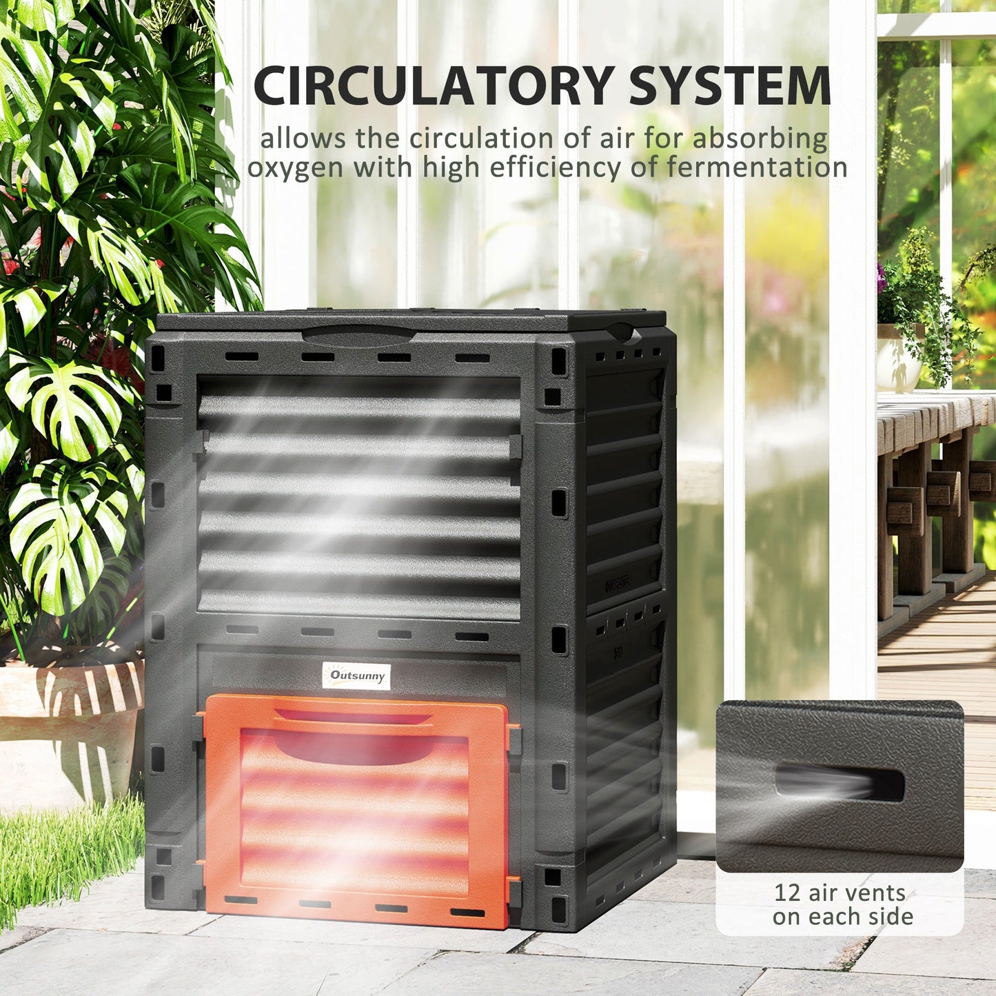 Garden Compost Bin Large Outdoor Compost Container 80 Gallon Fast Creation of Fertile Soil Aerating Compost Box, Easy Assembly, Orange