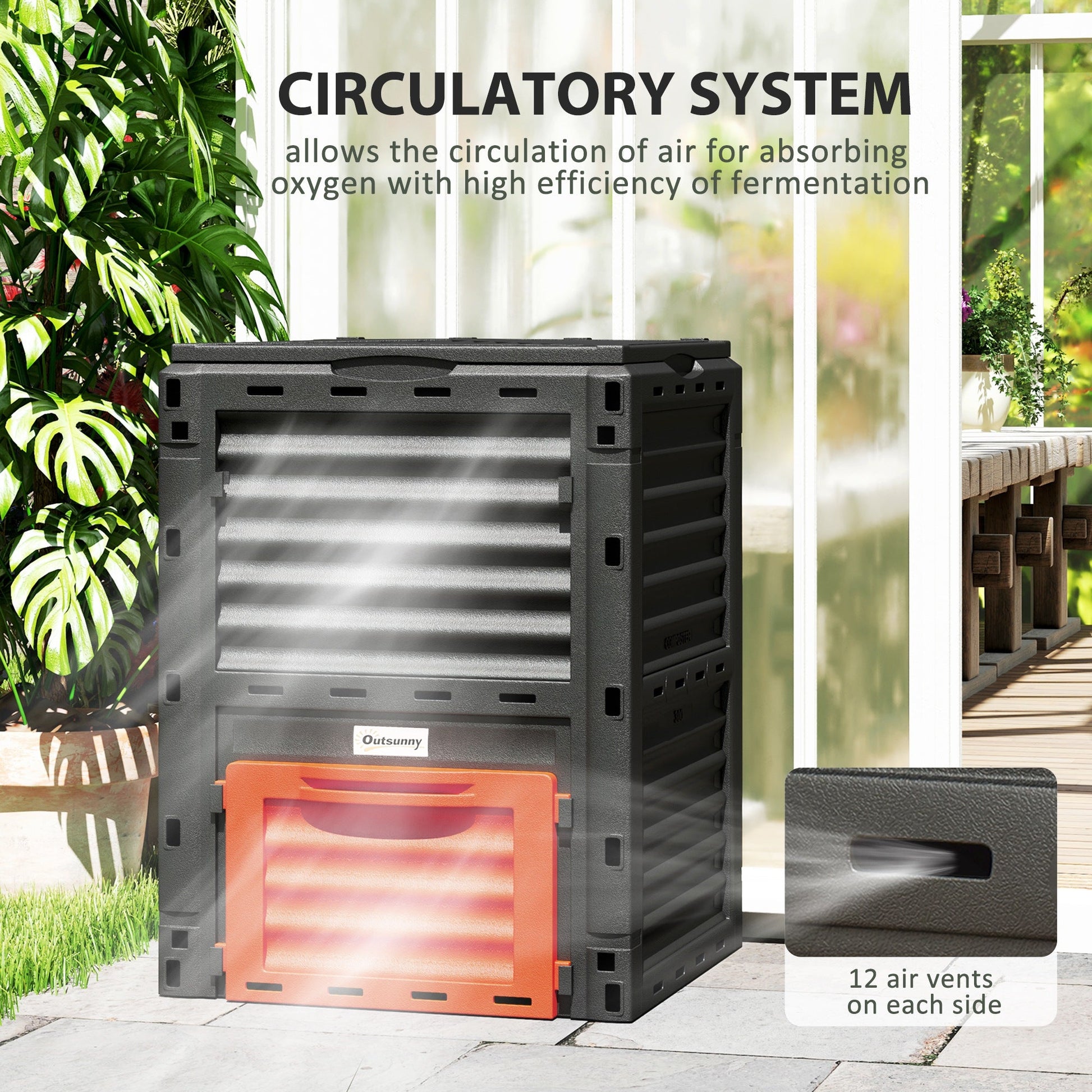 Garden Compost Bin Large Outdoor Compost Container 80 Gallon Fast Creation of Fertile Soil Aerating Compost Box, Easy Assembly, Orange