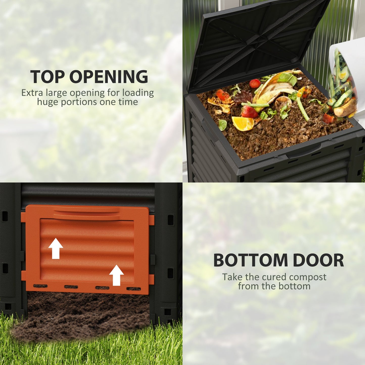 Garden Compost Bin Large Outdoor Compost Container 80 Gallon Fast Creation of Fertile Soil Aerating Compost Box, Easy Assembly, Orange