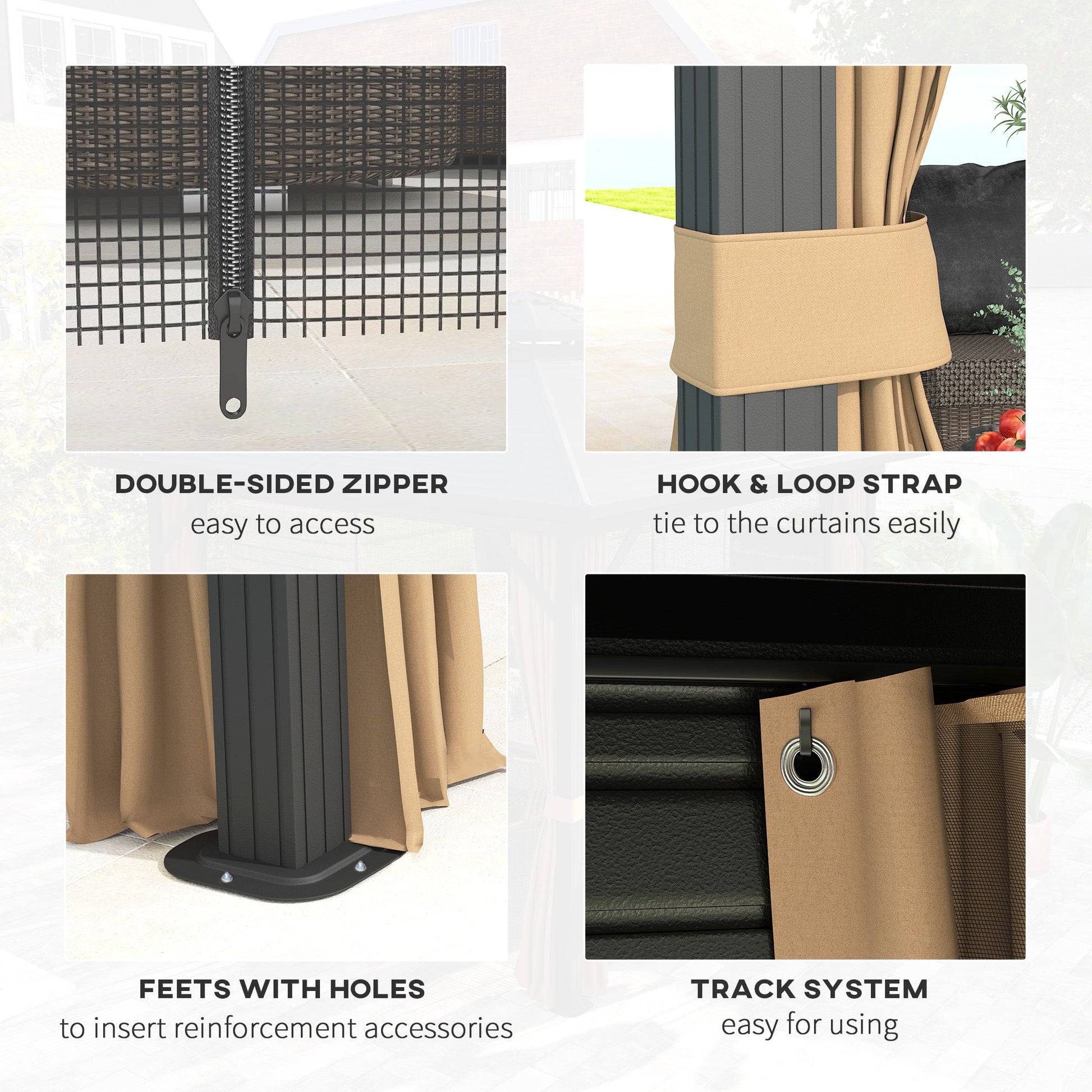 10' x 12' Hardtop Gazebo, Aluminum Frame Garden Sun Shelter with Double Tier Metal Roof, Mosquito Netting, Curtains, and Hanging Hook, Dark Brown