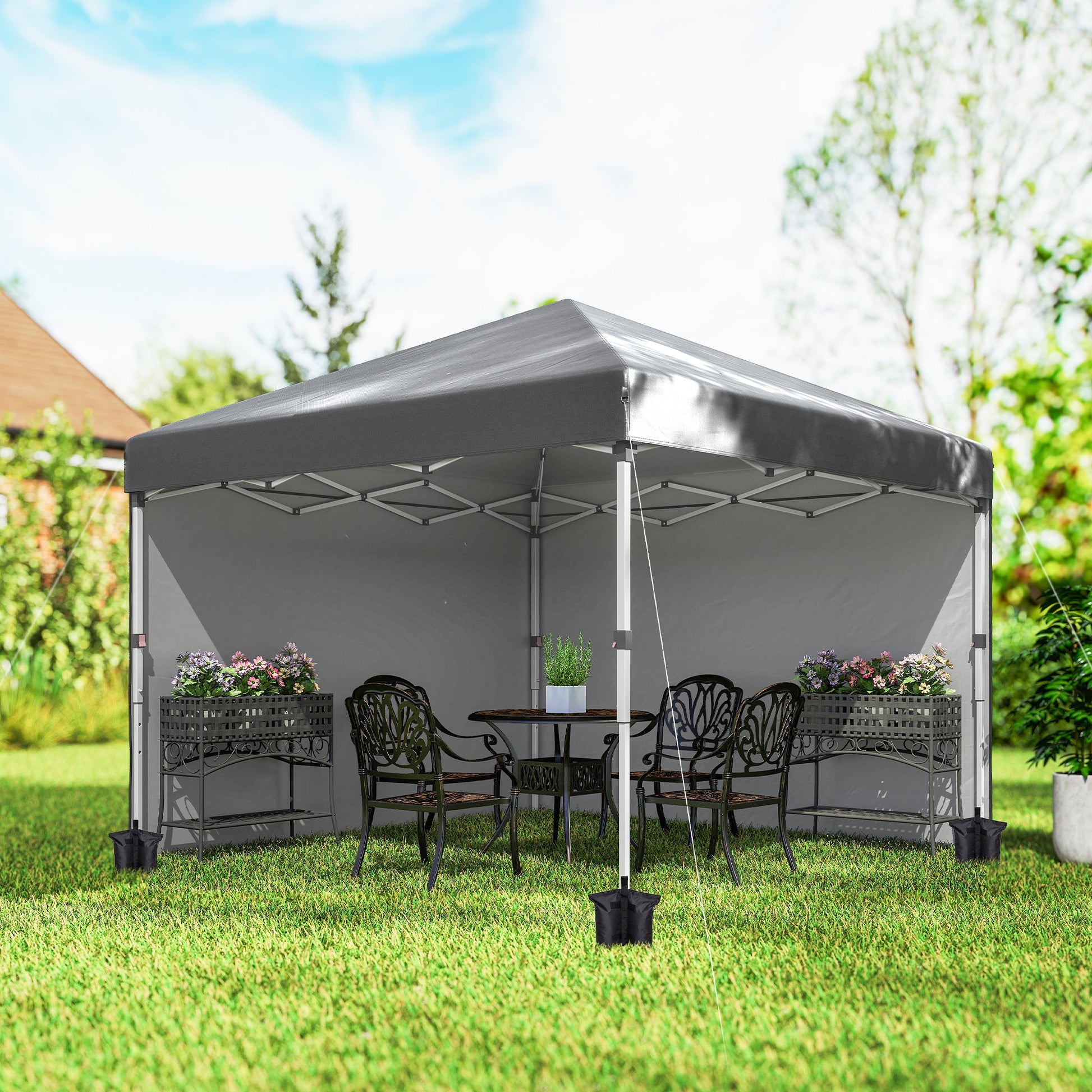 10' x 10' Pop Up Canopy Tent with Removable Sidewalls, Instant Shelter with Portable Roller Bag, 4 Sand Bags, Adjustable Height for Outdoor, Garden, Patio, Dark Grey