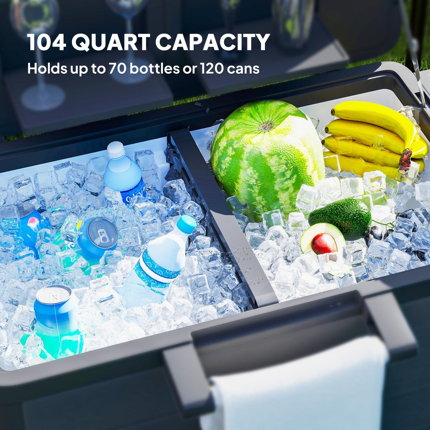 104 Quart Patio Cooler with Wheels, Holds up to 70 Bottles / 120 Cans, Rolling Ice Chest with Bottle Opener and Shelves, Outdoor Beverage Bar Cart with Handles, Black