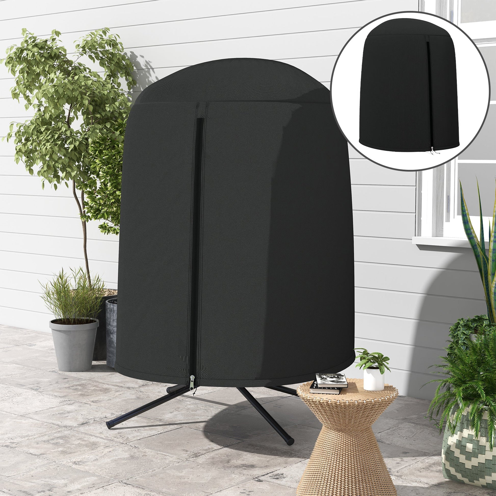 Hanging Egg Chair Cover, Outdoor Single Swing Chair Cover, Waterproof Anti-dust Furniture Protector with Zipper, 420D Oxford Fabric for Φ50.4" x 74.8" H Stand, Black