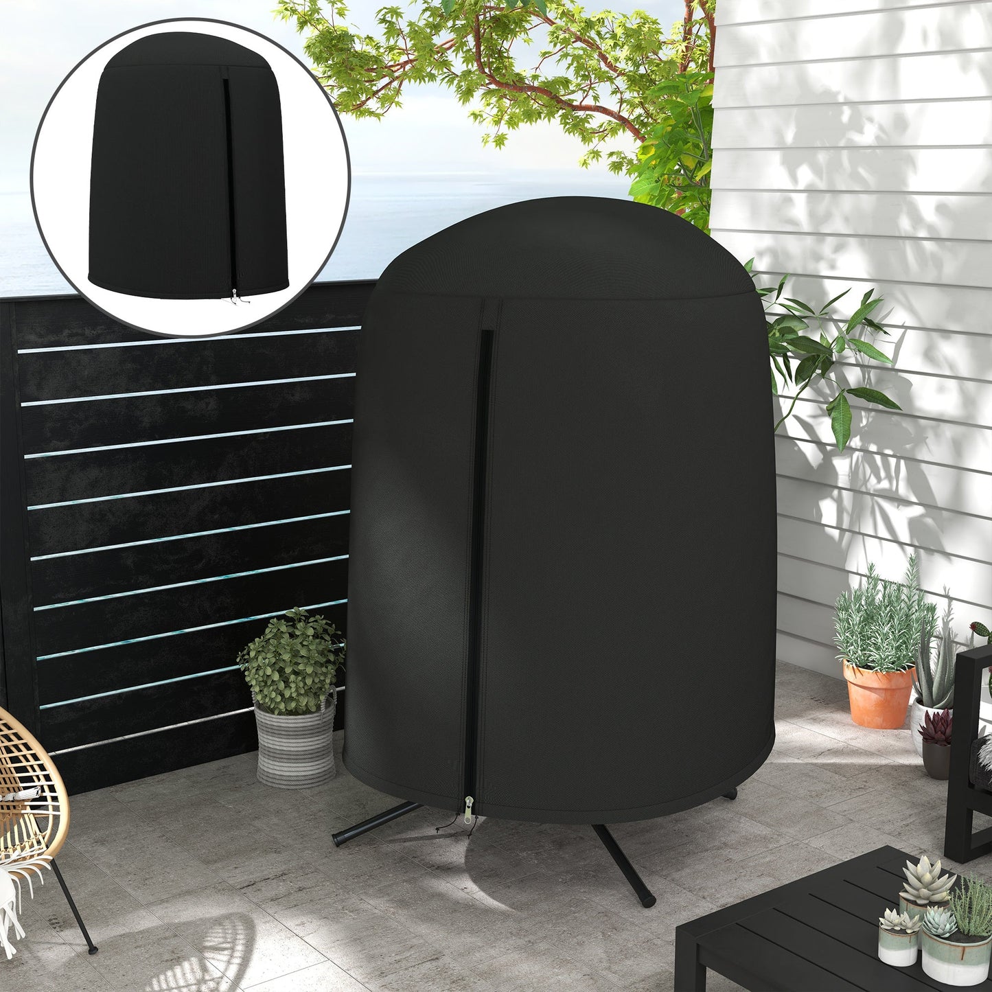 Hanging Egg Chair Cover, Outdoor Single Swing Chair Cover, Waterproof Anti-dust Furniture Protector with Zipper, 420D Oxford Fabric for Φ50.4" x 74.8" H Stand, Black