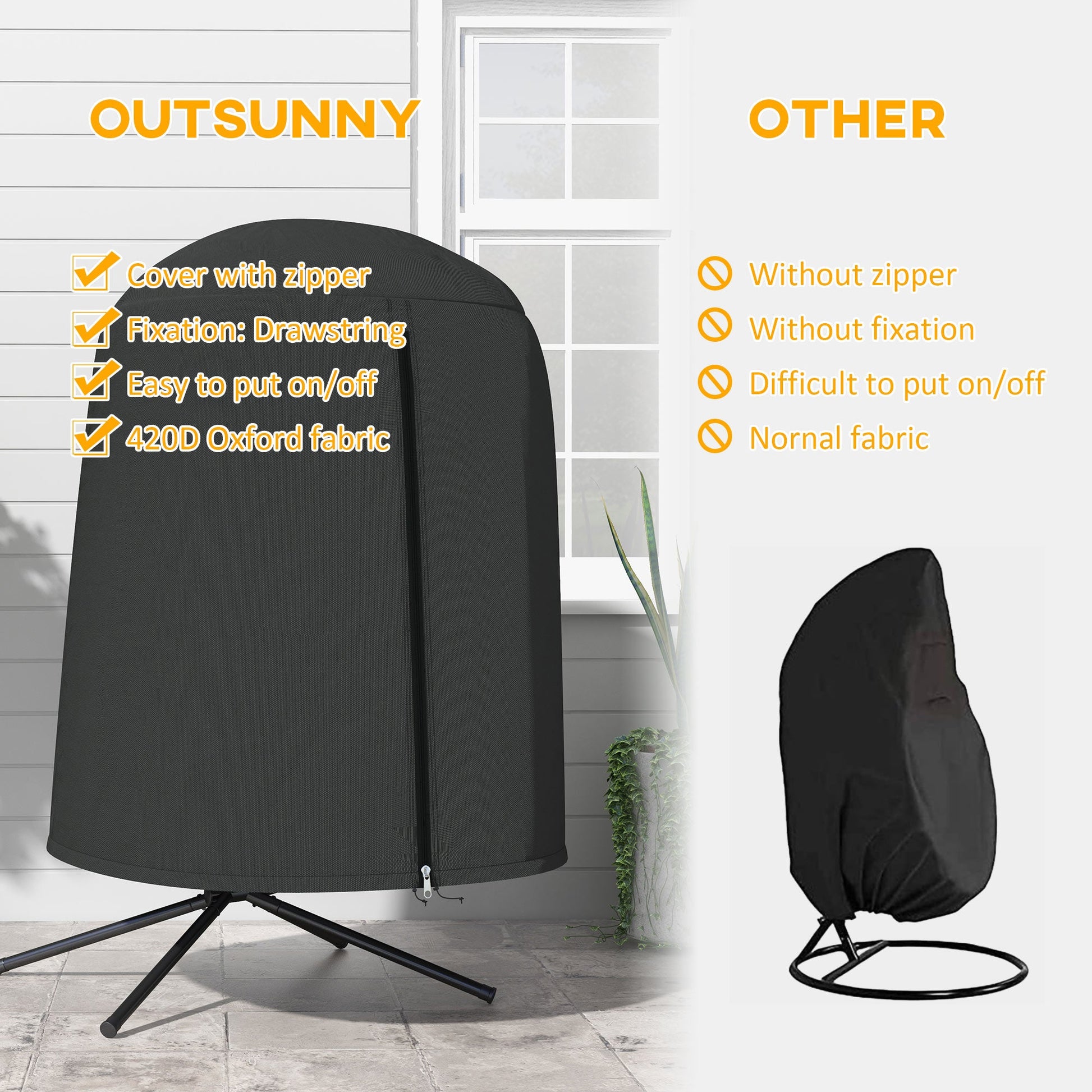 Hanging Egg Chair Cover, Outdoor Single Swing Chair Cover, Waterproof Anti-dust Furniture Protector with Zipper, 420D Oxford Fabric for Φ50.4" x 74.8" H Stand, Black